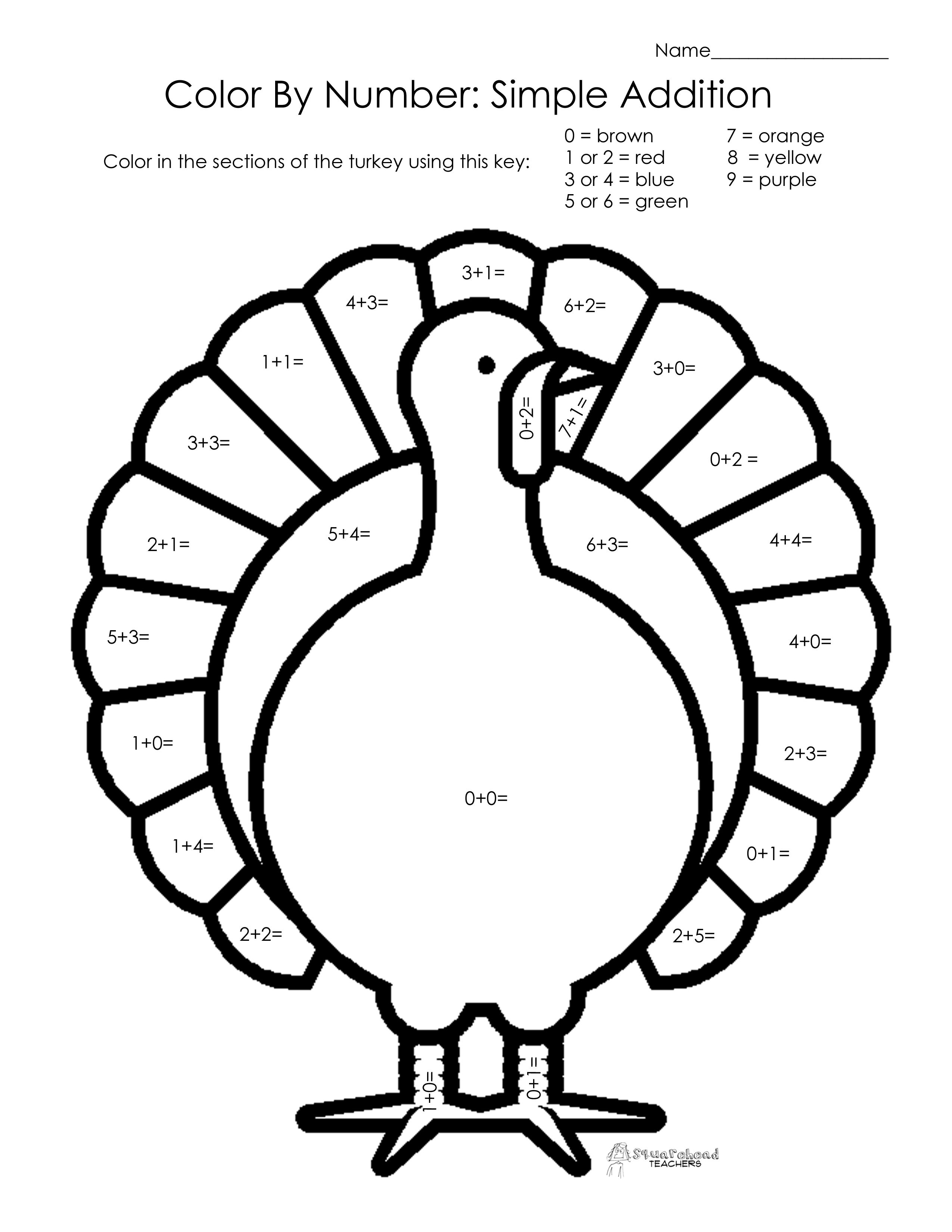 Addition Color Sheets | To Enjoy This Thanksgiving Math Worksheet - Free Printable Math Coloring Sheets