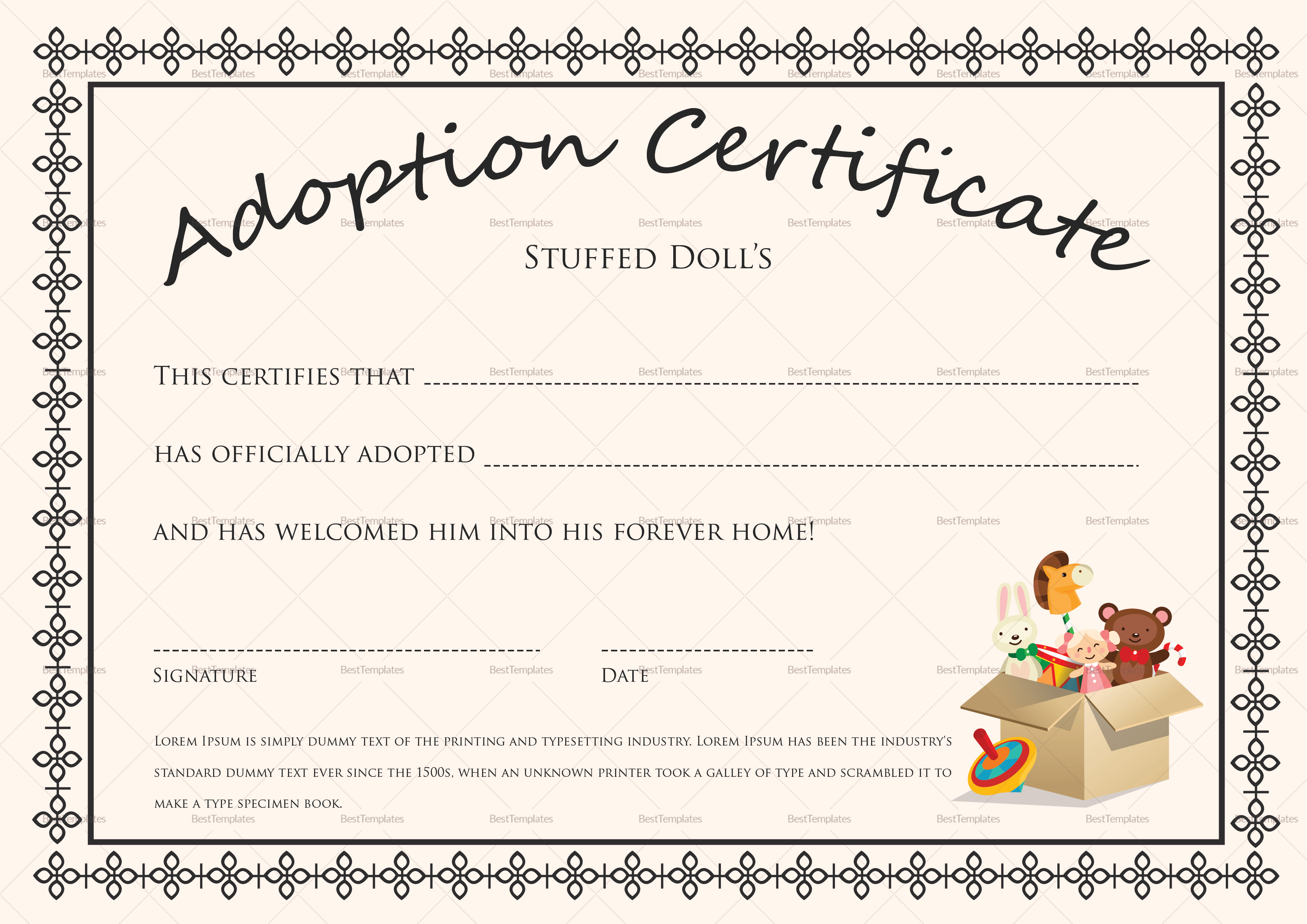 Adoption Certificate Template 40 Real Fake Templates Printable - Fake Adoption Certificate Free Printable
