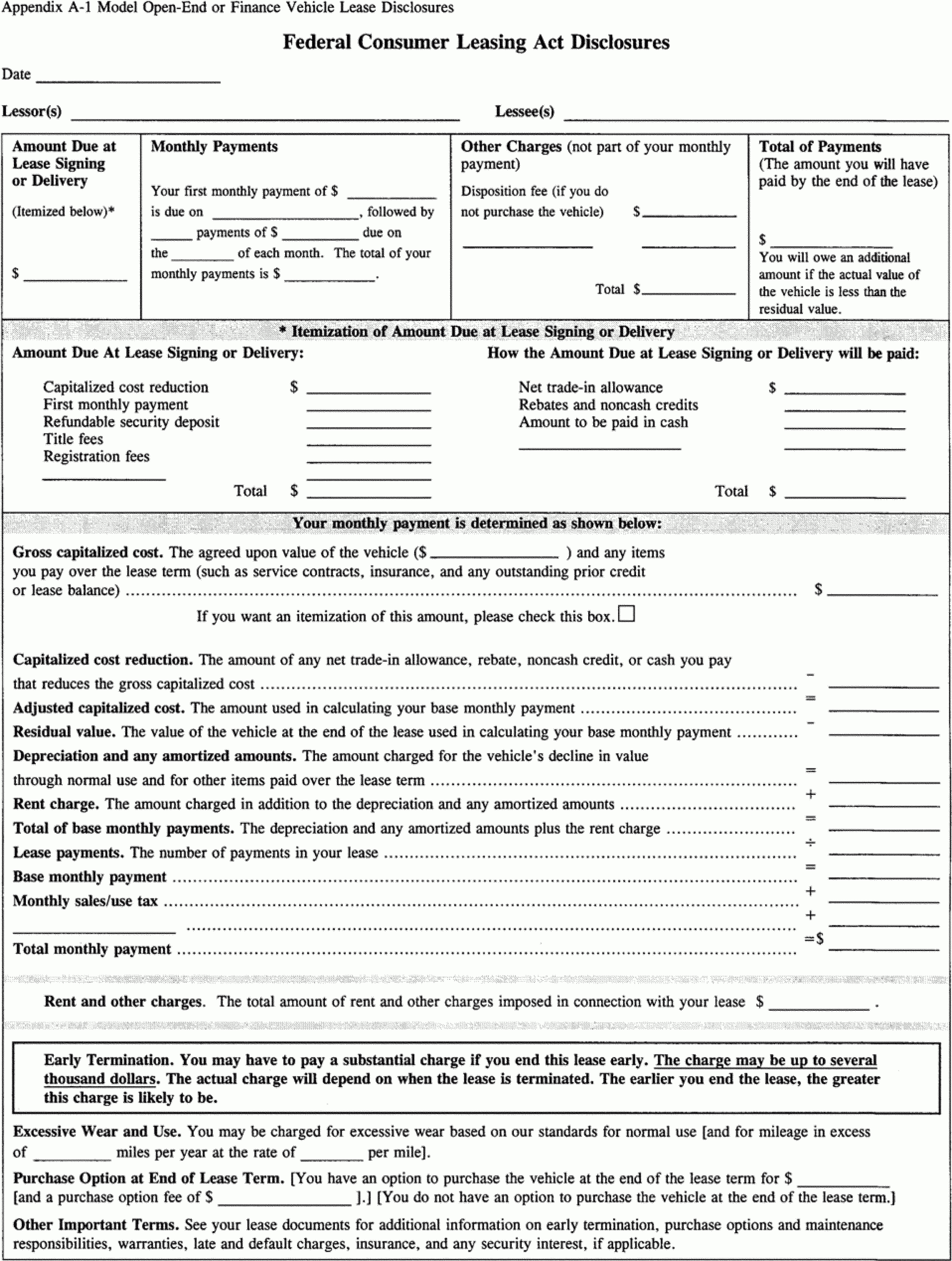 Agreement: Vehicle Lease Agreement - Free Printable Vehicle Lease Agreement
