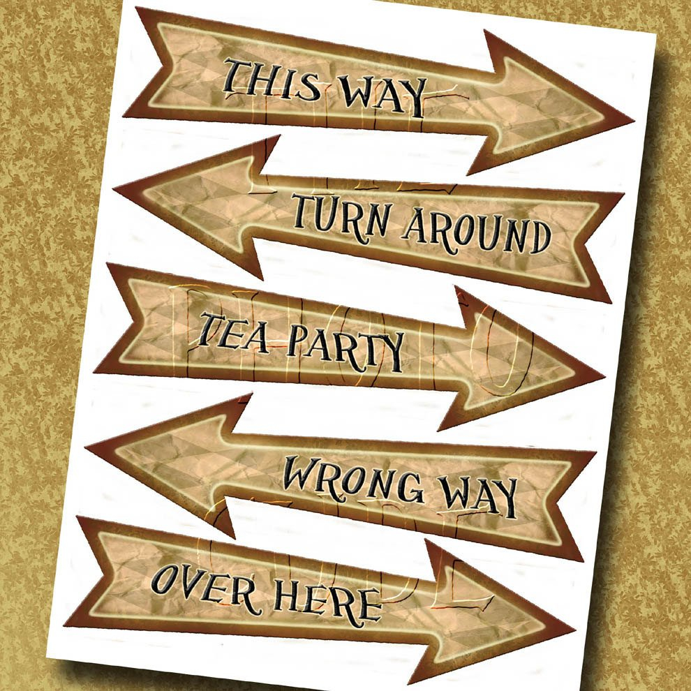 Alice In Wonderland Arrow Signs-This Way Wrong Way Tea | Etsy - Alice In Wonderland Signs Free Printable