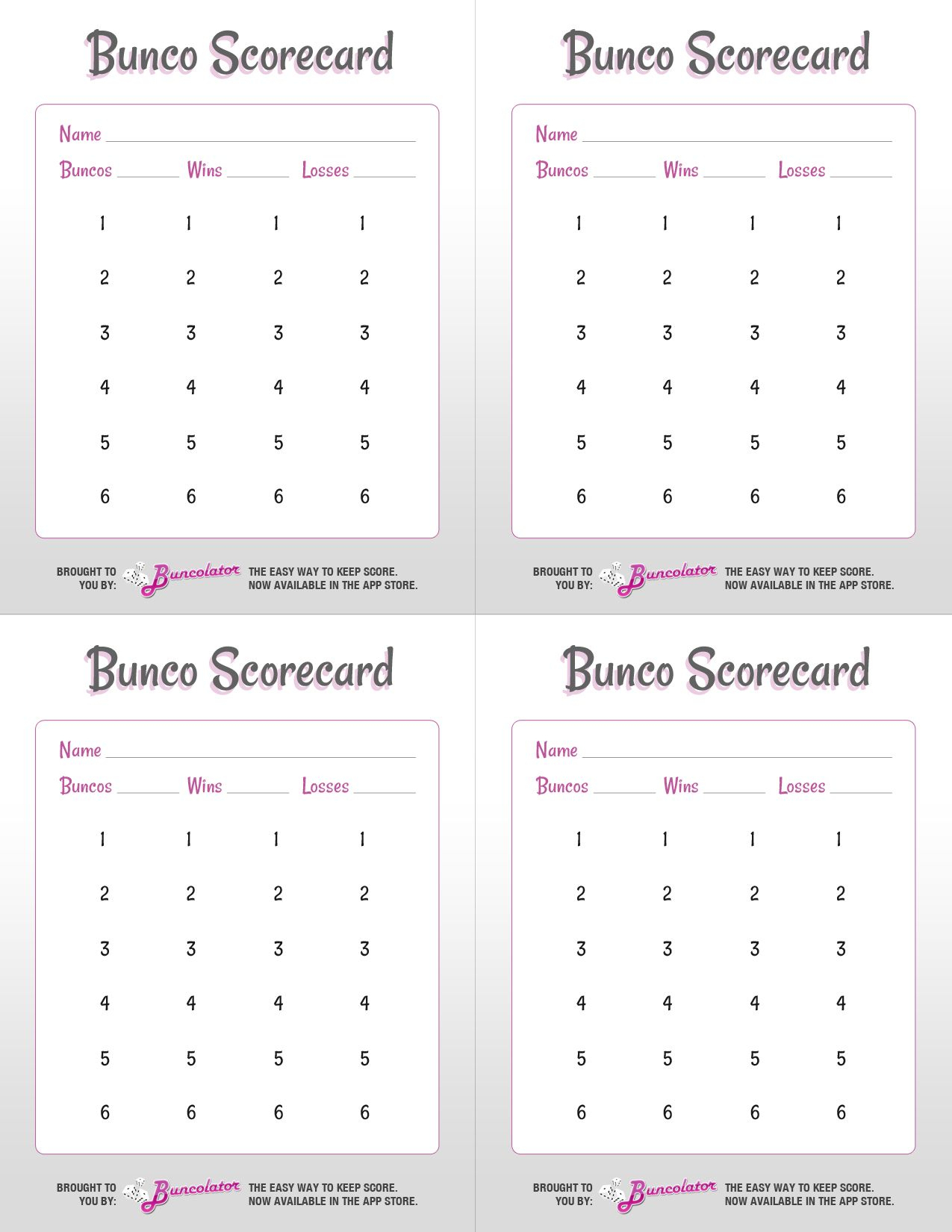 All Bunco All The Time! Score Sheets, Tally Sheets, Bunko Rules - Printable Bunco Score Cards Free