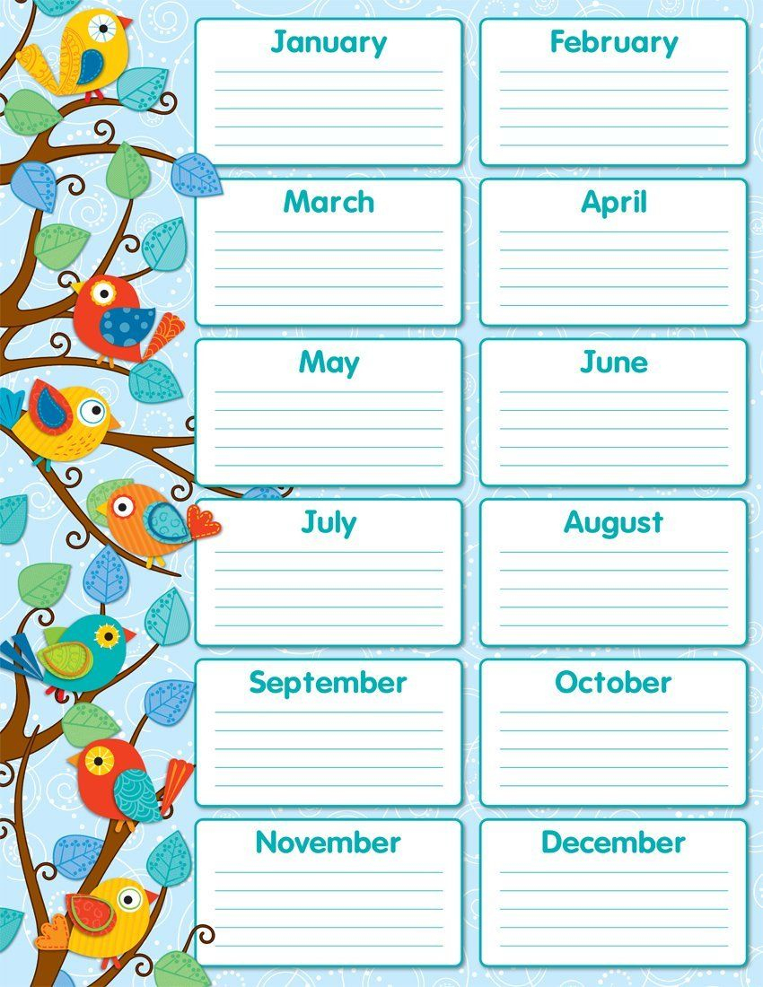 Amazon : Carson Dellosa Boho Birds Birthday Chart (114187 - Free Printable Birthday Graph