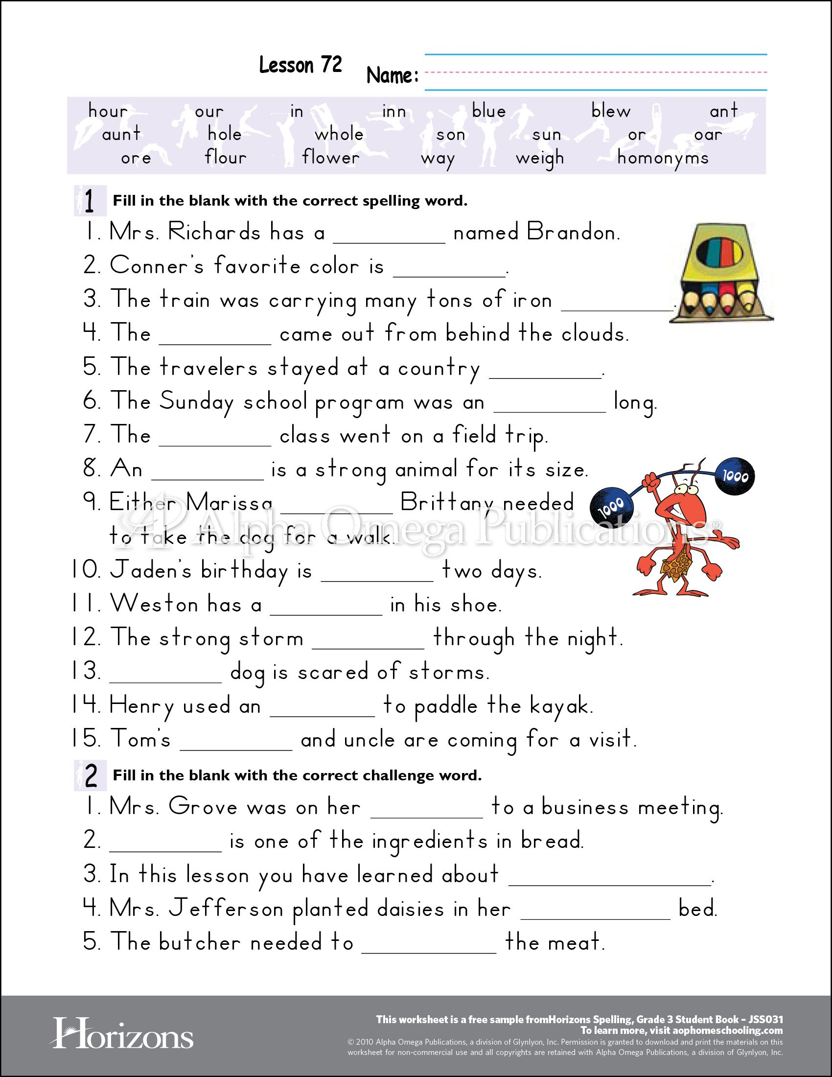 Aop Horizons Free Printable Worksheet Sample Page Download For - Free Homeschool Printable Worksheets