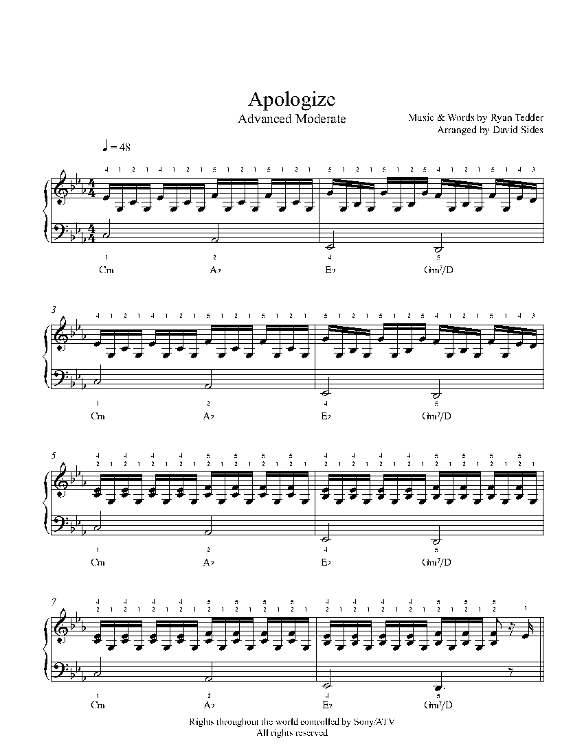 Apologizeone Republic Piano Sheet Music | Advanced Level - Apologize Piano Sheet Music Free Printable