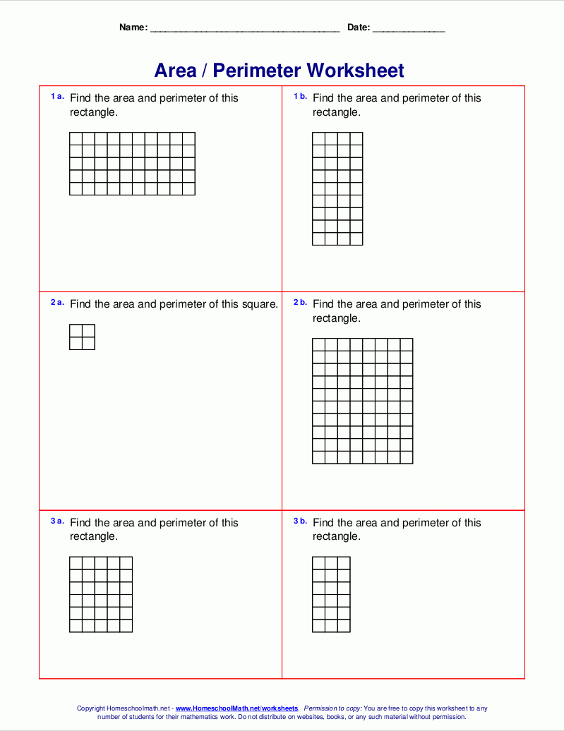 Area And Perimeter Worksheets (Rectangles And Squares) - Free Printable Perimeter Worksheets 3Rd Grade