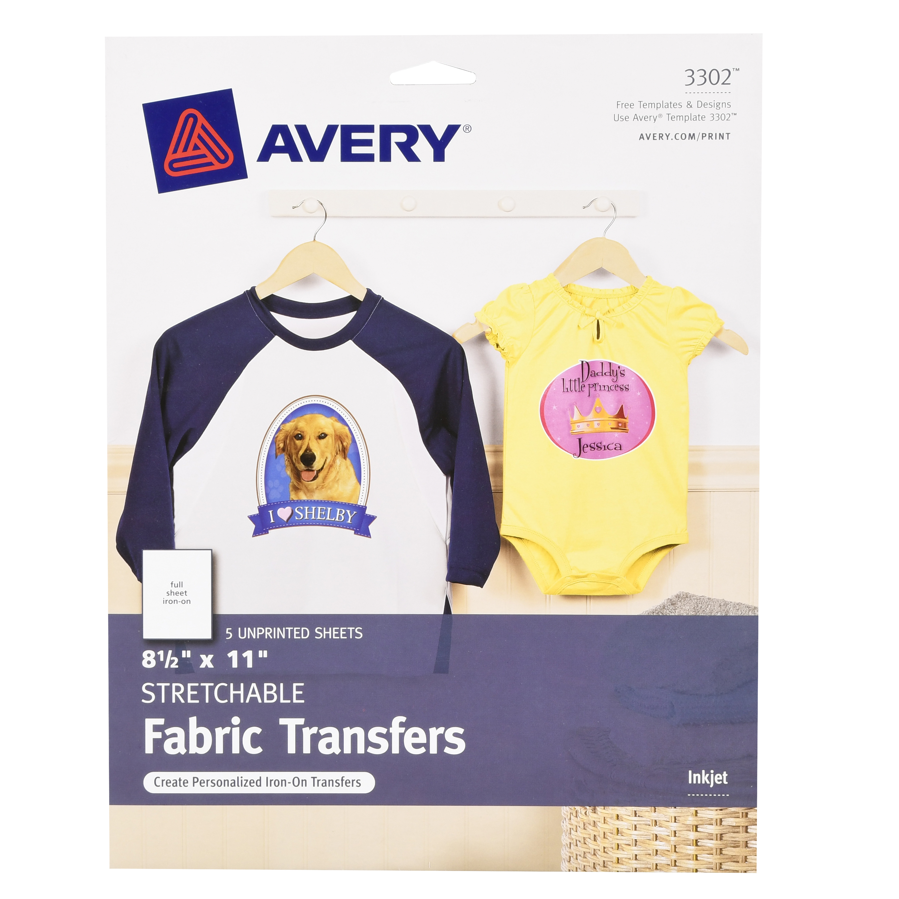 Avery Printable Stretchable Transfer Sheets 5Pc - Walmart - Free Printable Iron On Transfers For T Shirts