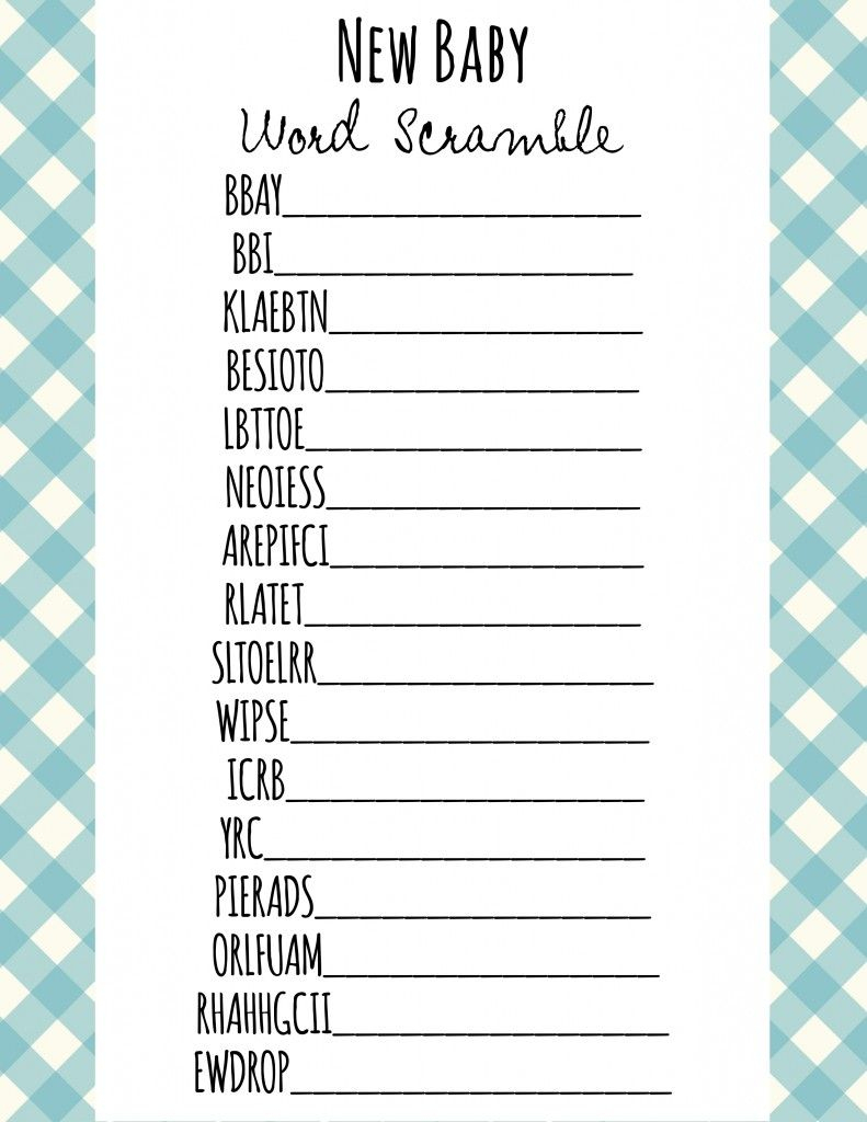 Baby Shower Games Word Scramble - Free Printable Baby Shower Games Word Scramble