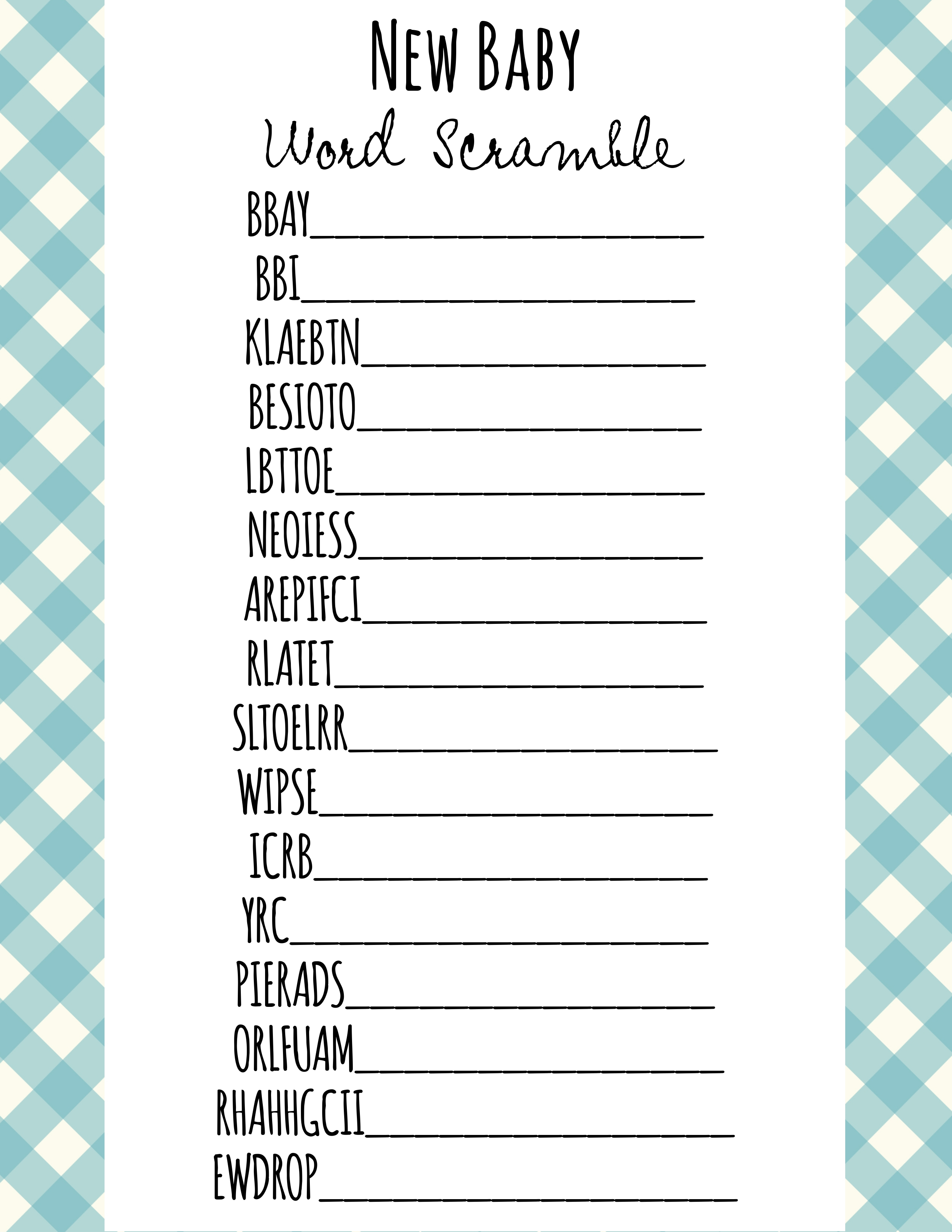 Baby Shower Games Word Scramble - Frugal Fanatic - Free Printable Baby Shower Games With Answer Key