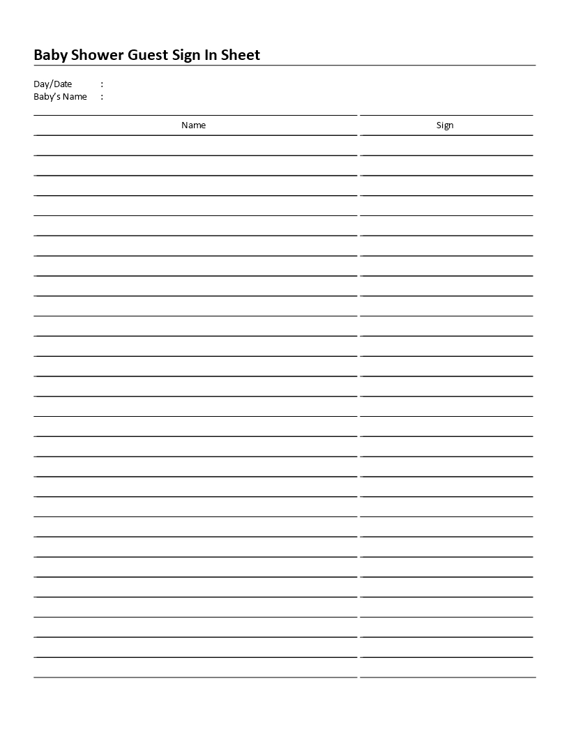 Baby Shower Guest Sign In Sheet - Download This Free Baby Shower - Free Printable Sign In Sheet Template