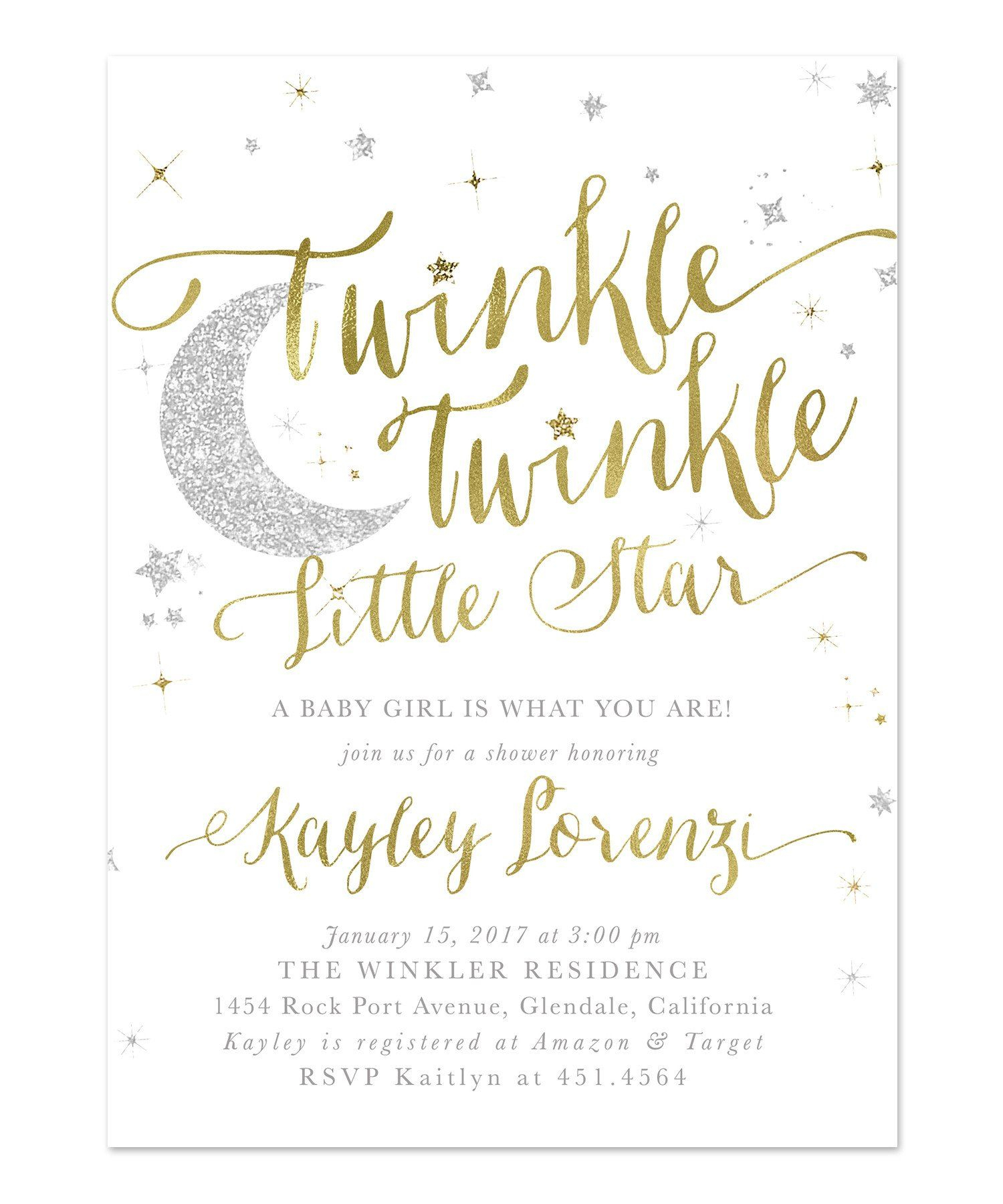 Baby Shower Printable Twinkle Twinkle Little Star Invitation - Gold - Free Printable Twinkle Twinkle Little Star Baby Shower Invitations