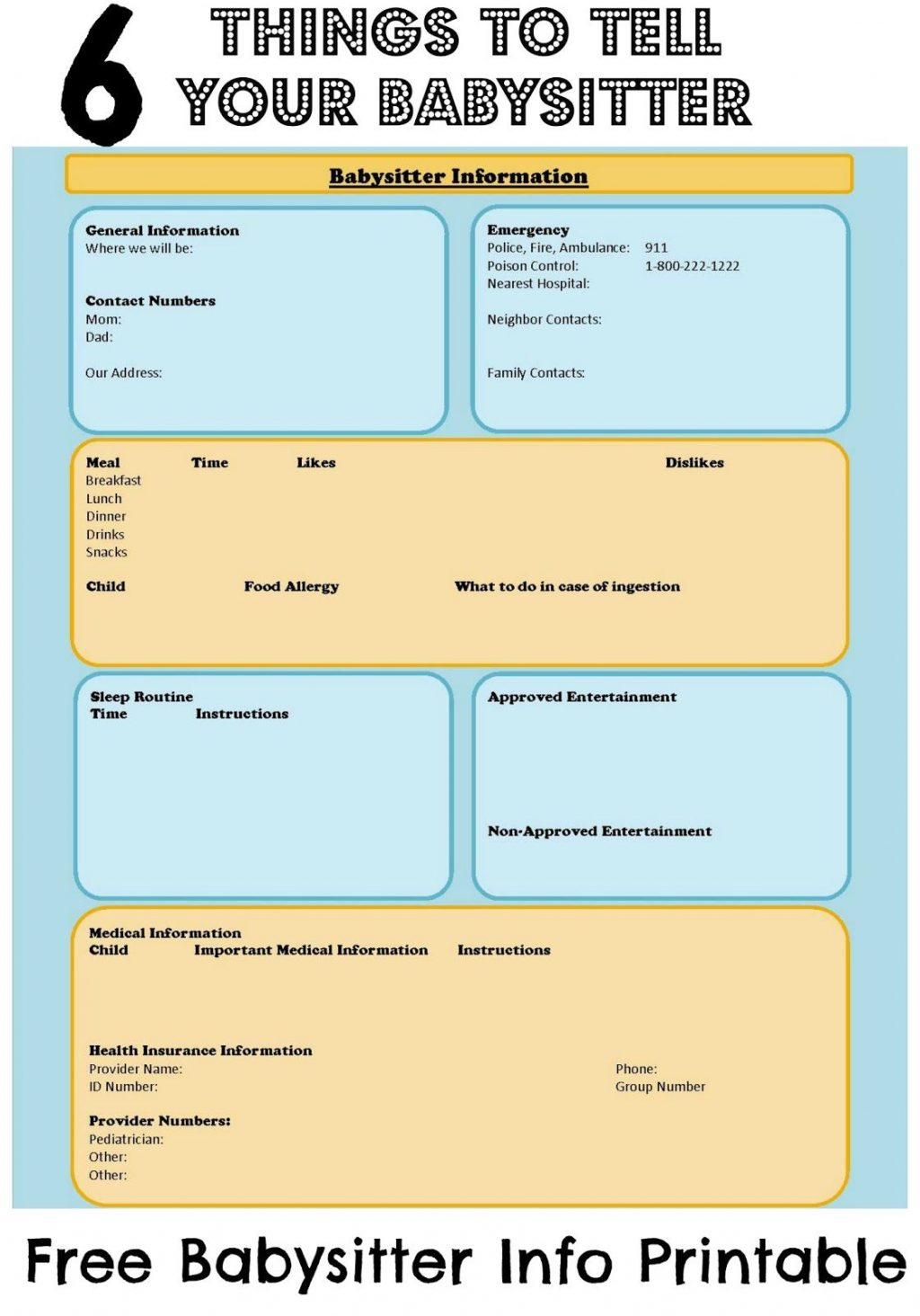 Babysitter Checklist Information Sheet With Free Ble Children Safety - Free Printable Parent Information Sheet