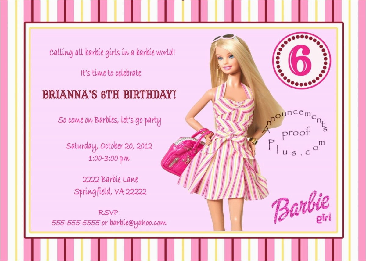 Barbie Birthday Invitations Templates Free | Birthdaybuzz - Free Printable Barbie Birthday Party Invitations