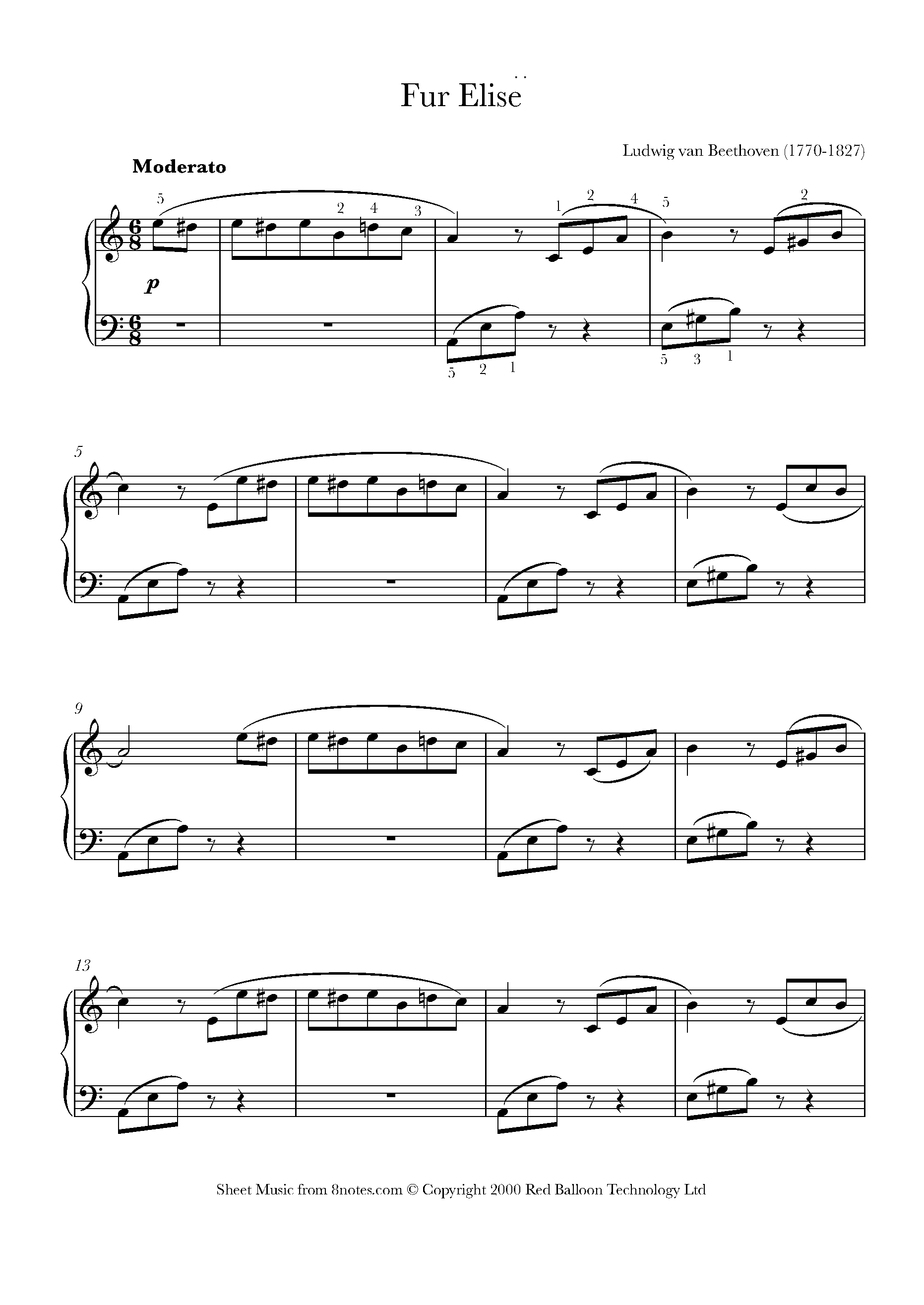 Beethoven - Fur Elise Sheet Music For Piano - 8Notes - Free Printable Piano Sheet Music Fur Elise