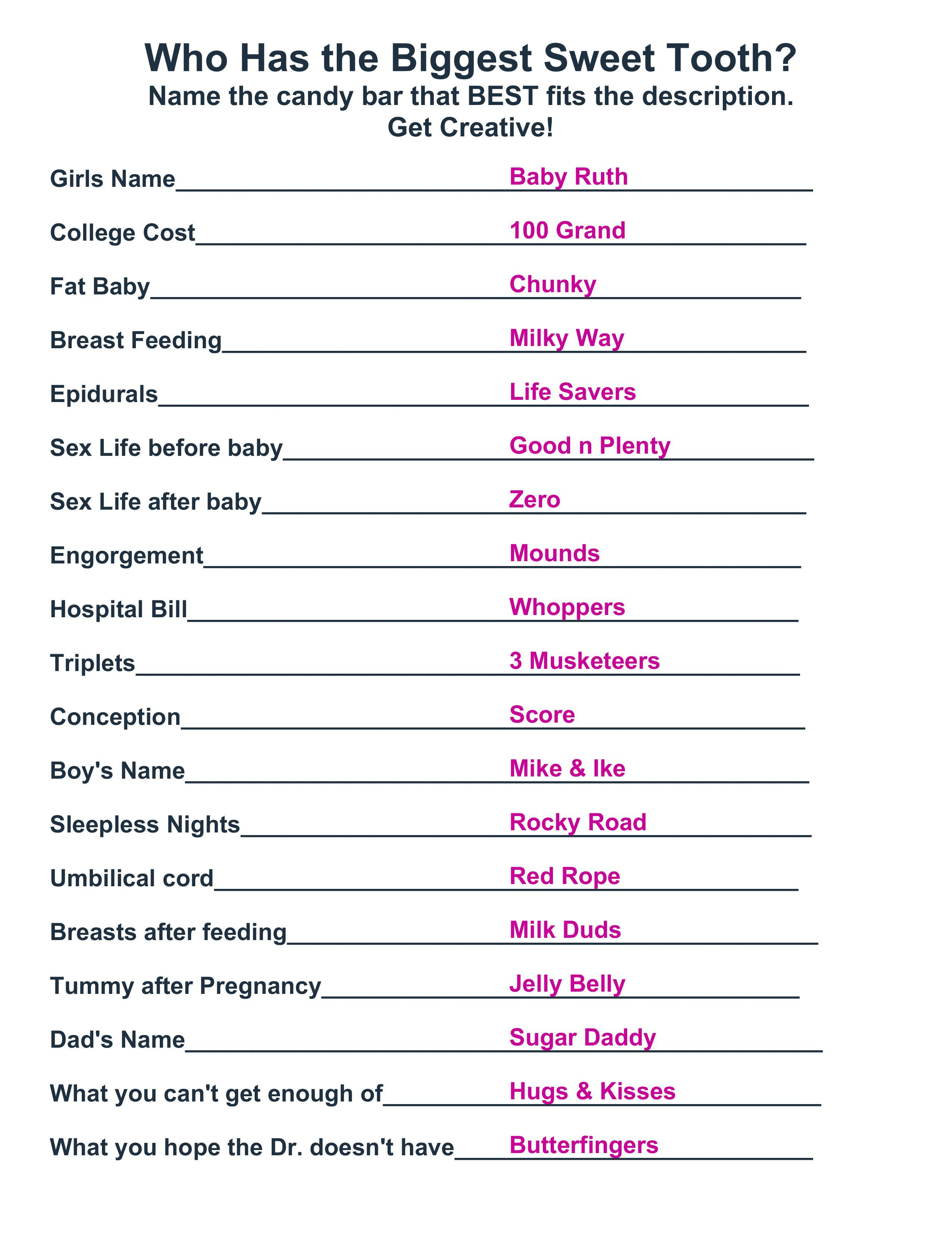 Best Baby Shower Game With The Answers! The Sheet With Only - Free Printable Baby Shower Games With Answers