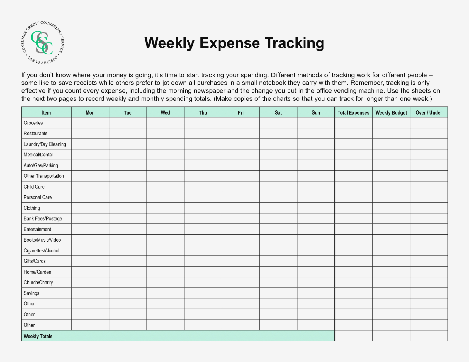 Printable Income And Expense Sheet