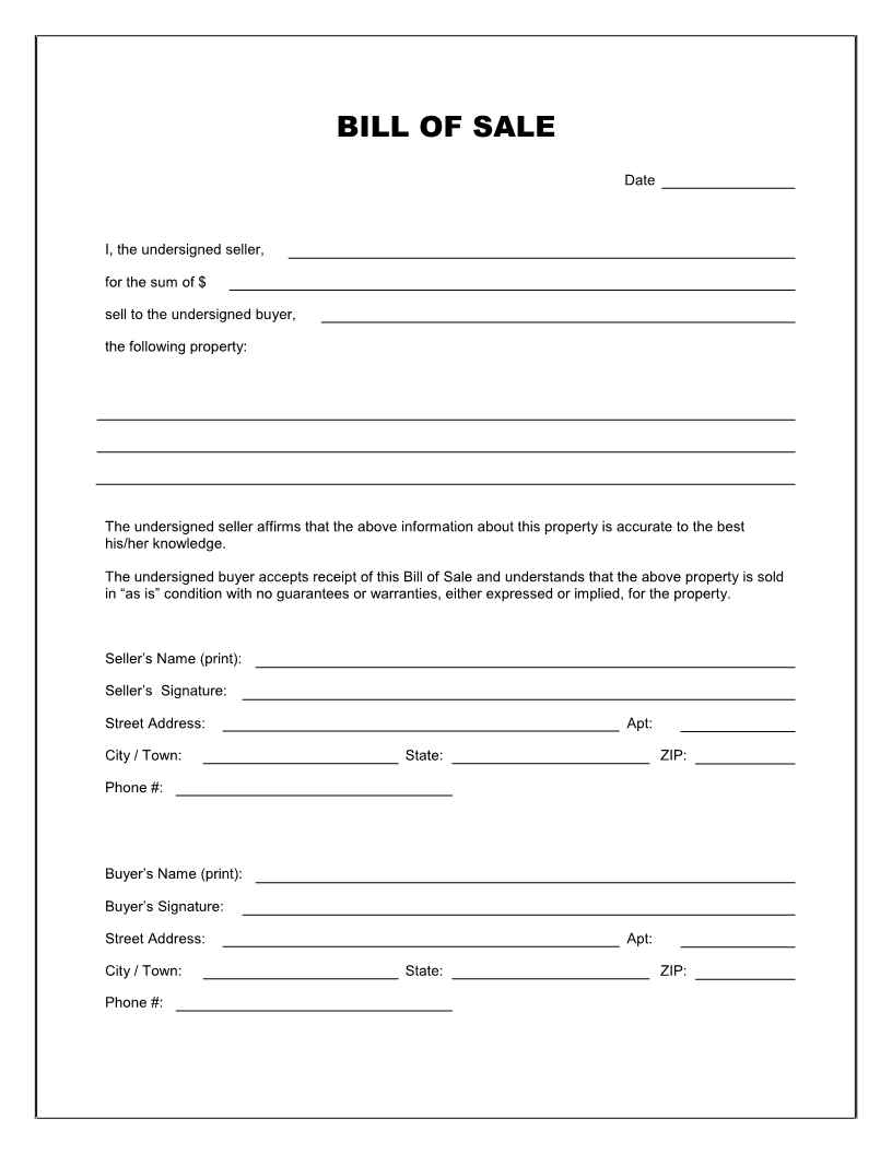 Bill Of Sale Georgia Trailer And Free Printable Bill Of Sale - Free Printable Generic Bill Of Sale