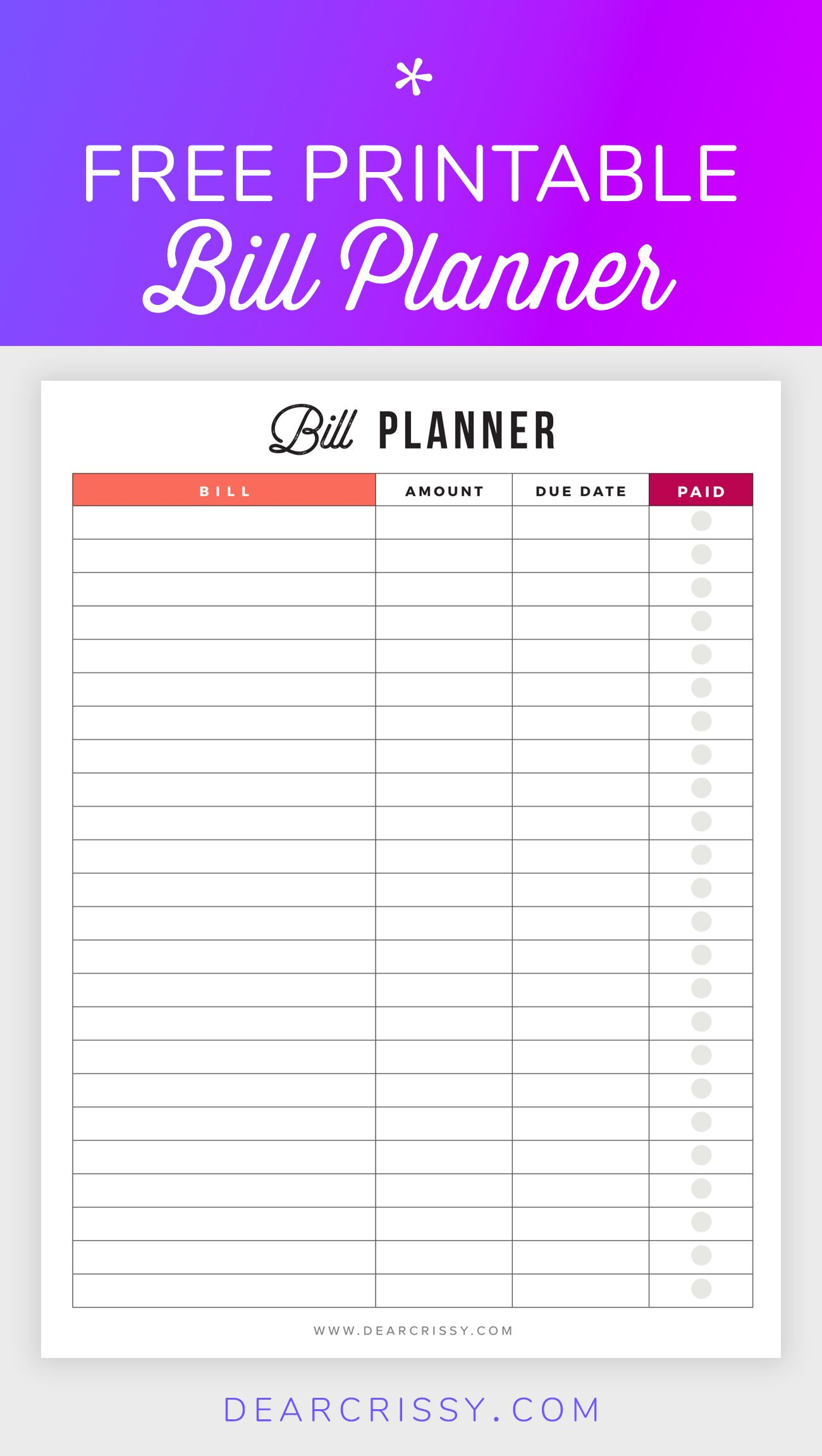 Bill Planner Printable - Pay Down Your Bills This Year! | Organizing - Free Printable Bill Tracker