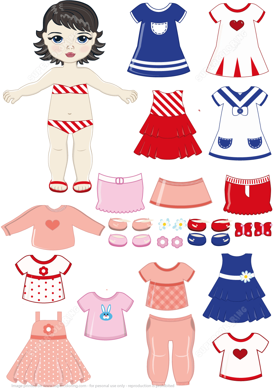 Black Haired Girl Child Paper Doll With Clothing Set From Dress Up - Free Printable Dress Up Paper Dolls