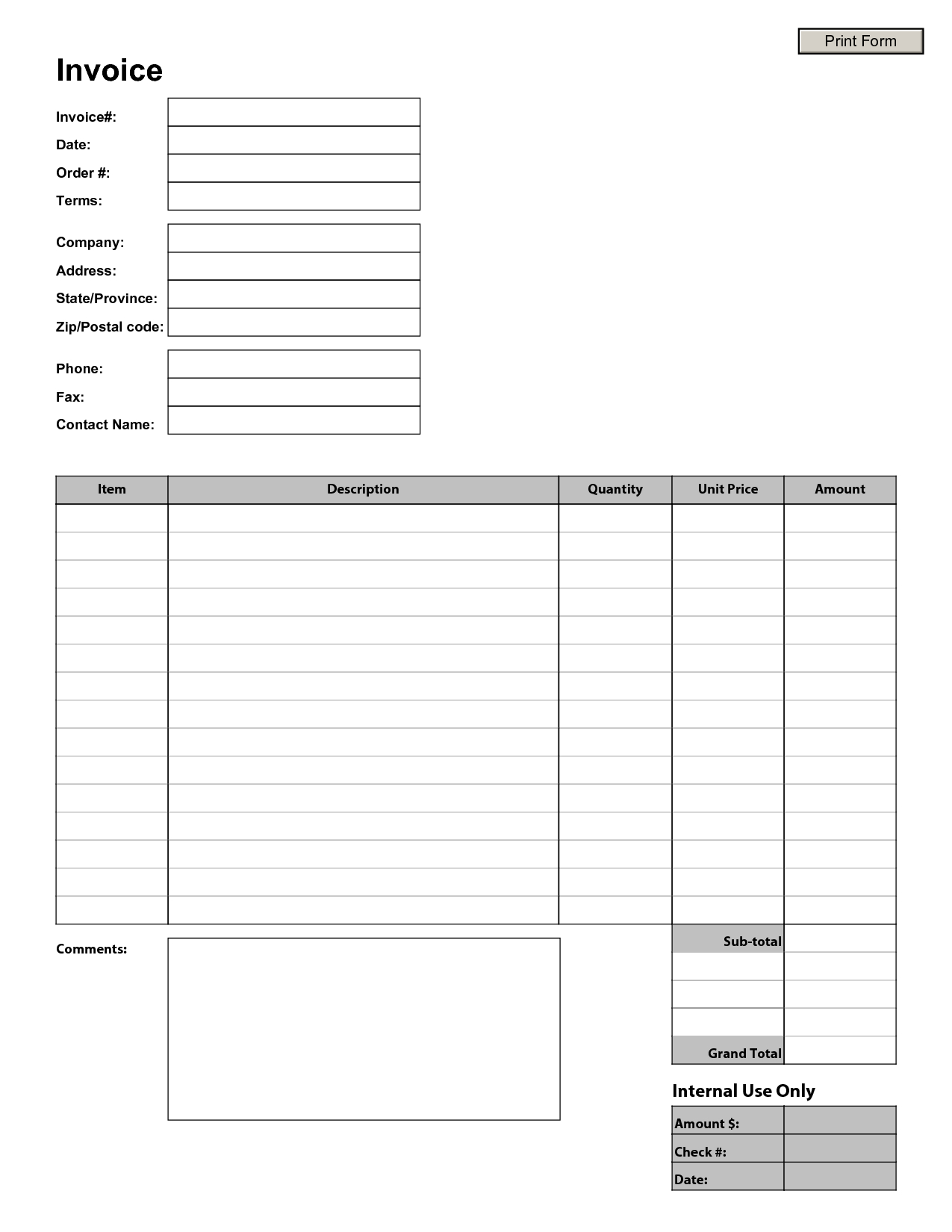 Blank Invoice Template | Blank Invoice | Arsenal | Printable Invoice - Free Printable Invoice Forms
