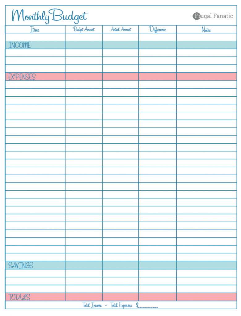 Blank Monthly Budget Worksheet - Frugal Fanatic - Free Printable Budget Planner