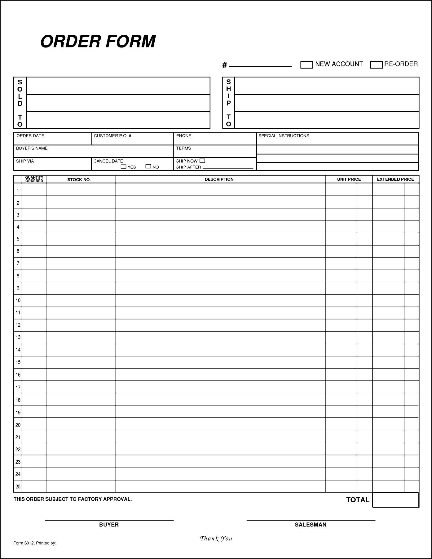 Blank Order Form Template | Besttemplates123 | Sample Order - Free Printable Work Order Template