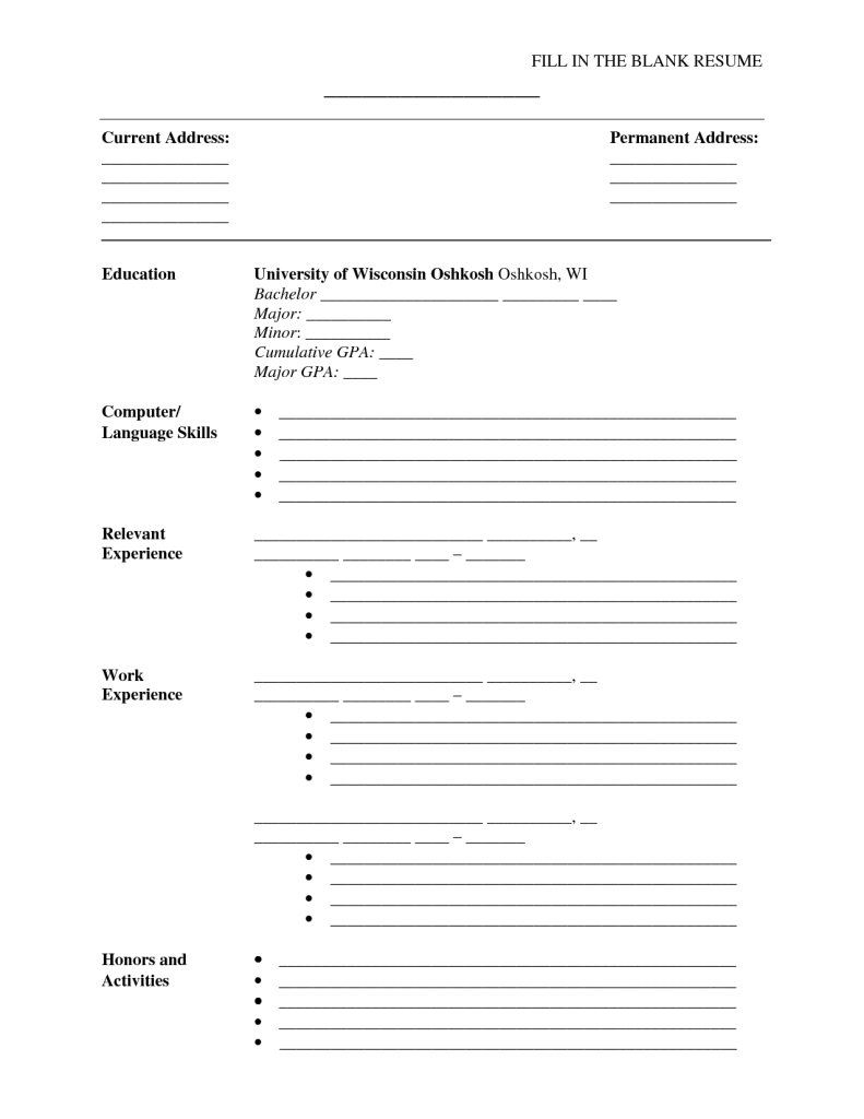 Blank Resume Form To Print Fill In The Cv Template 4 - Tjfs-Journal - Free Blank Resume Forms Printable