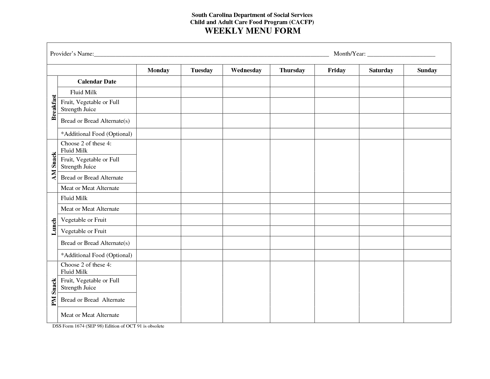 Blank Weekly Menu Calendar | Little Hands Recipes In 2019 | Daycare - Free Printable Daycare Menus