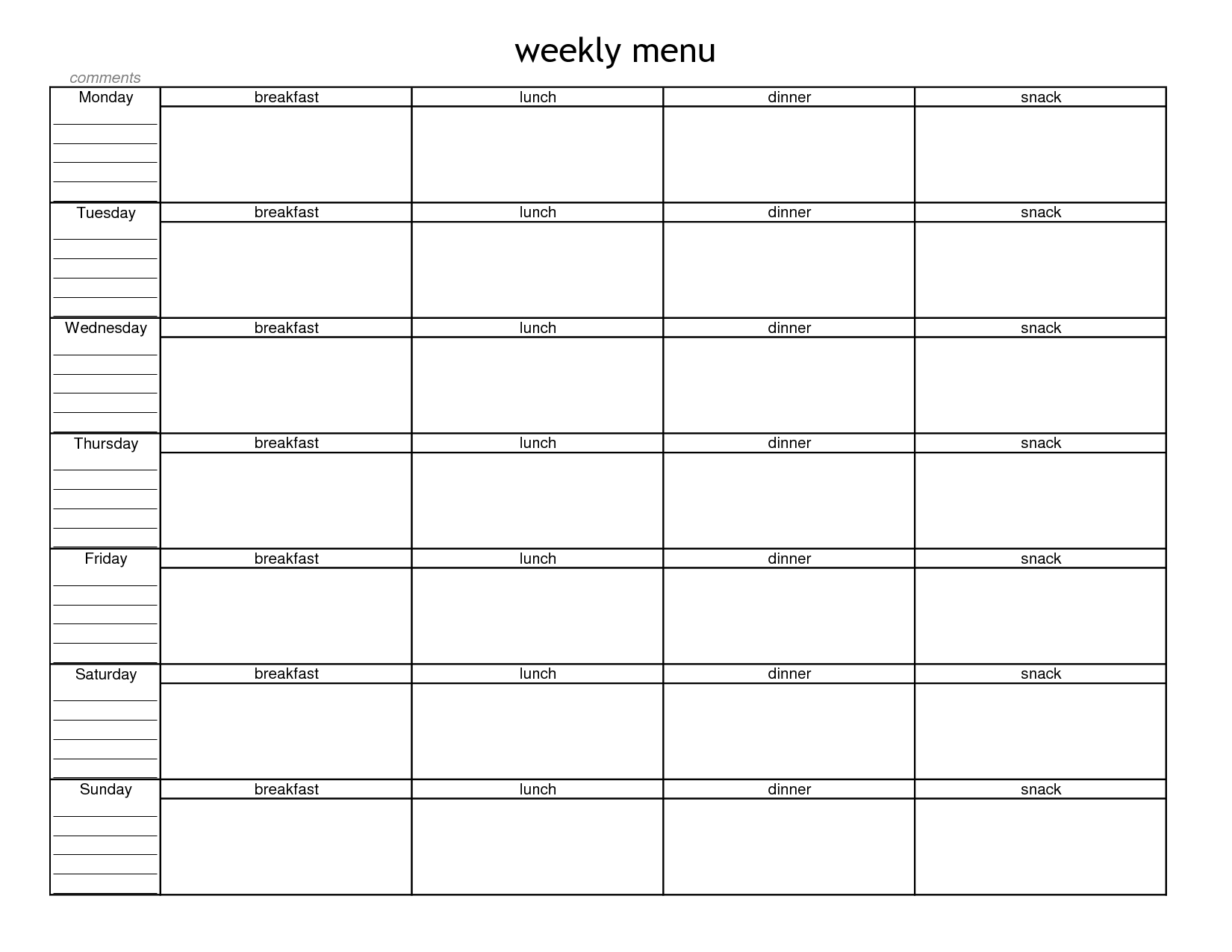 Blank Weekly Menu Planner Template | Menu Planning | Meal Planner - Free Printable Weekly Dinner Menu Planner