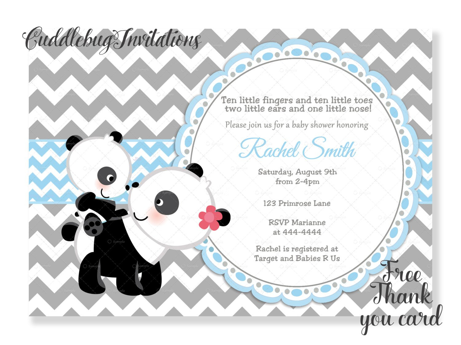 Blue Boy Panda Baby Shower Invitation Panda Bear Baby Boy Shower | Etsy - Panda Bear Invitations Free Printable