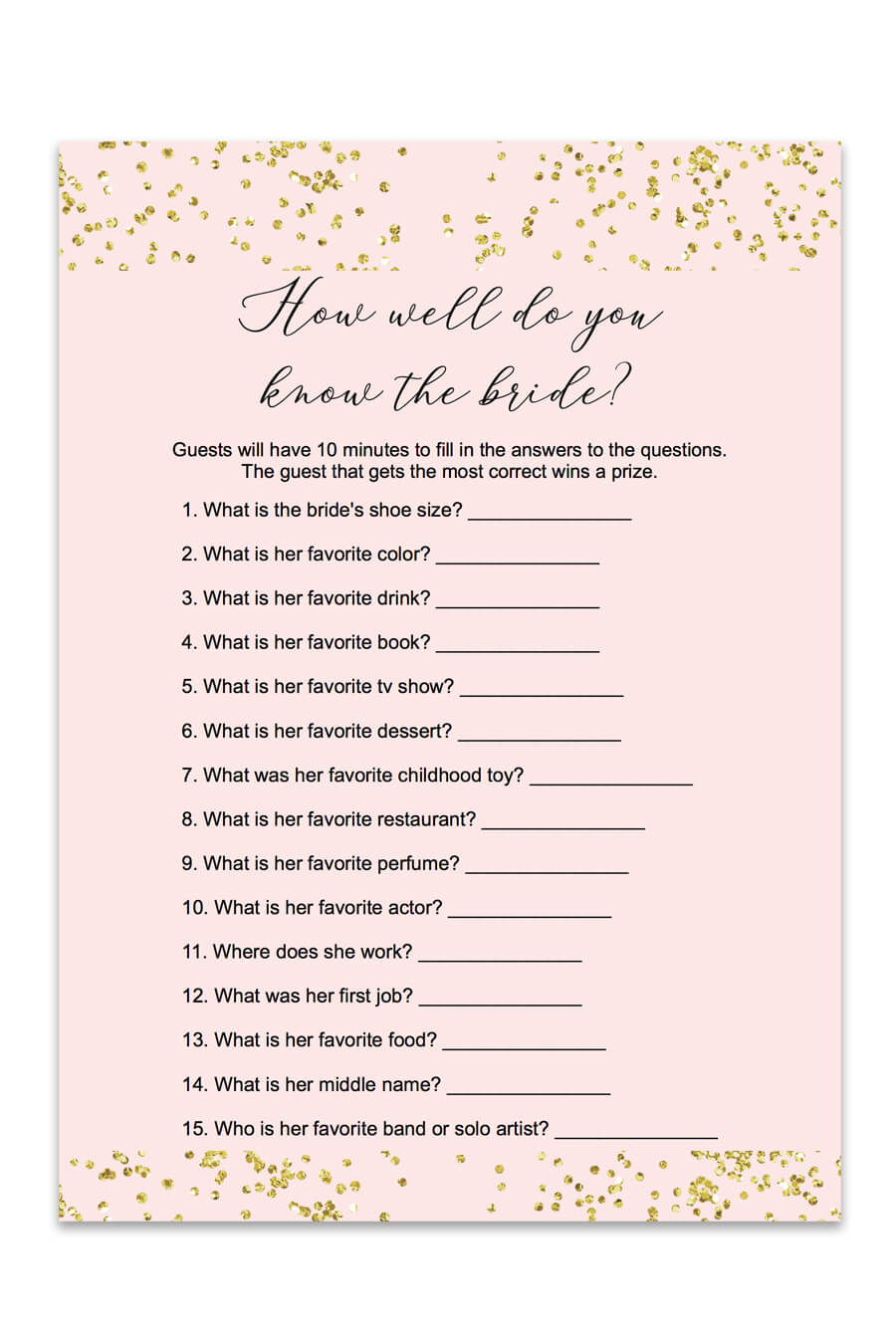 Blush And Confetti How Well Do You Know The Bride Game - Chicfetti - How Well Do You Know The Bride Free Printable
