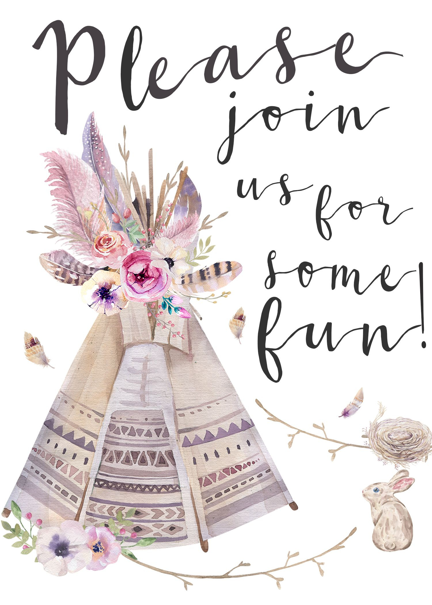 Boho Style Invitation (It&amp;#039;s Free!) | Summer Party | Boho, Free - Free Printable Teepee