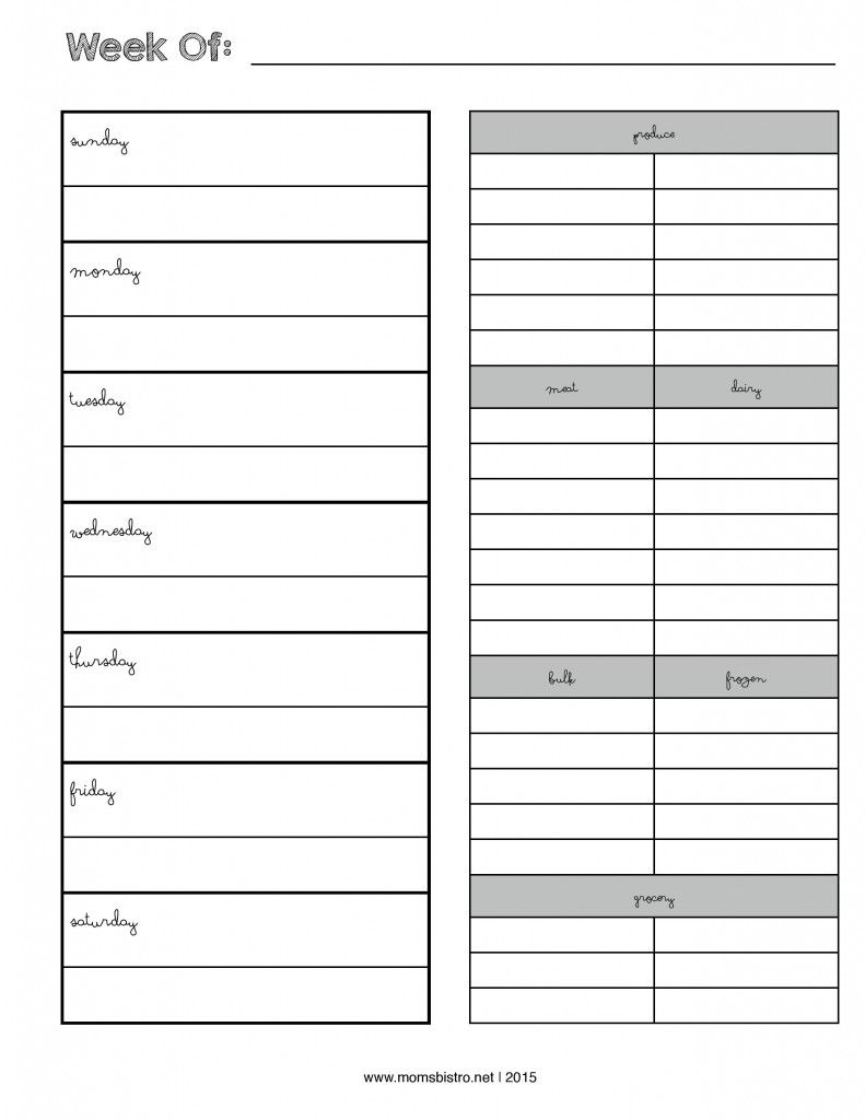 Bonus Free Printable One Week Meal Planner With Grocery List - Month - Free Printable Grocery List And Meal Planner