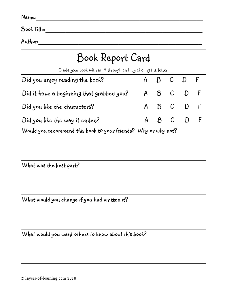 Book Report Cards | Homeschool | Book Review Template, Book Report - Free Printable Grade Cards