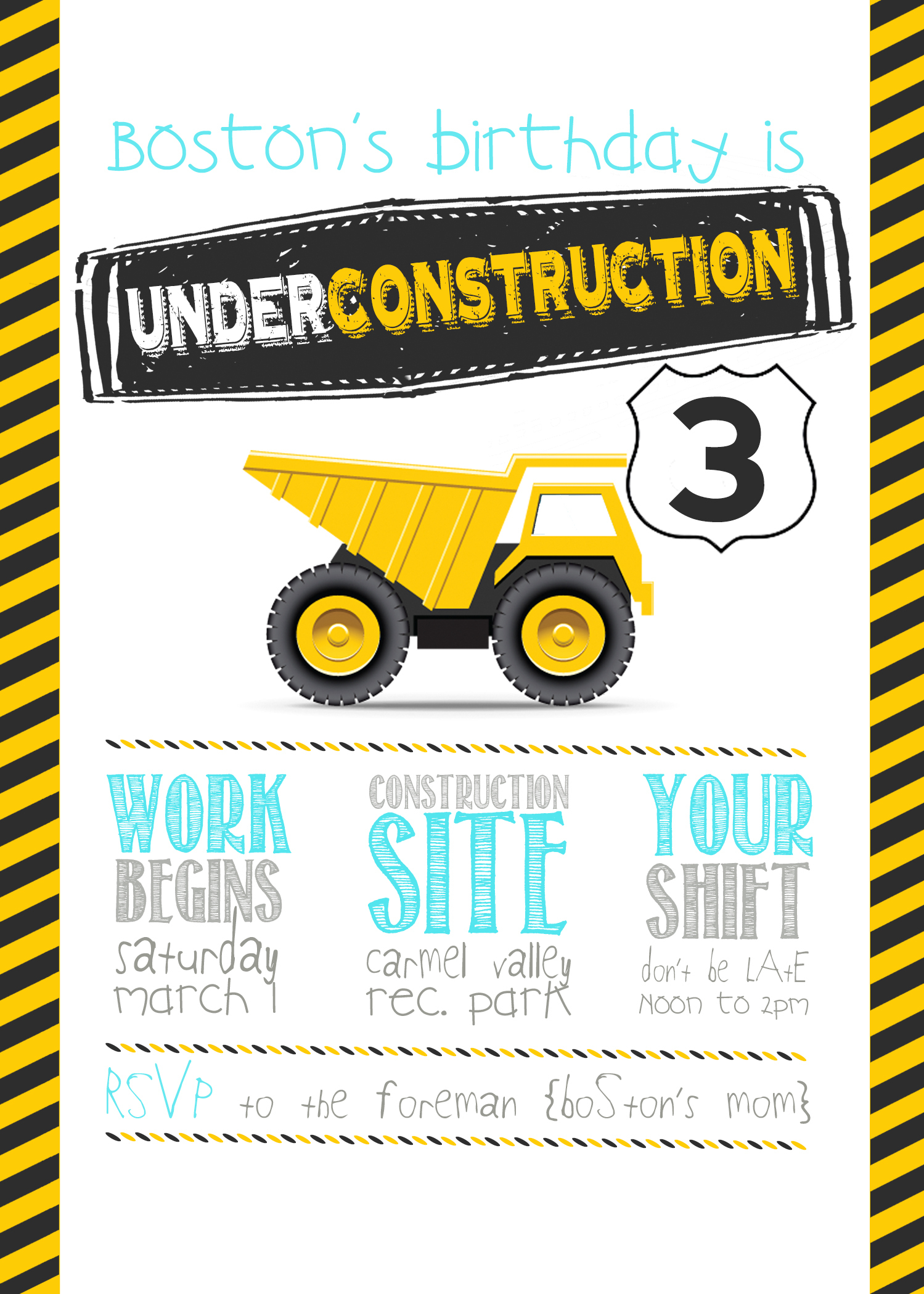 Boss Rd Birthday Invite Construction Party Best Construction - Free Printable Construction Birthday Invitation Templates