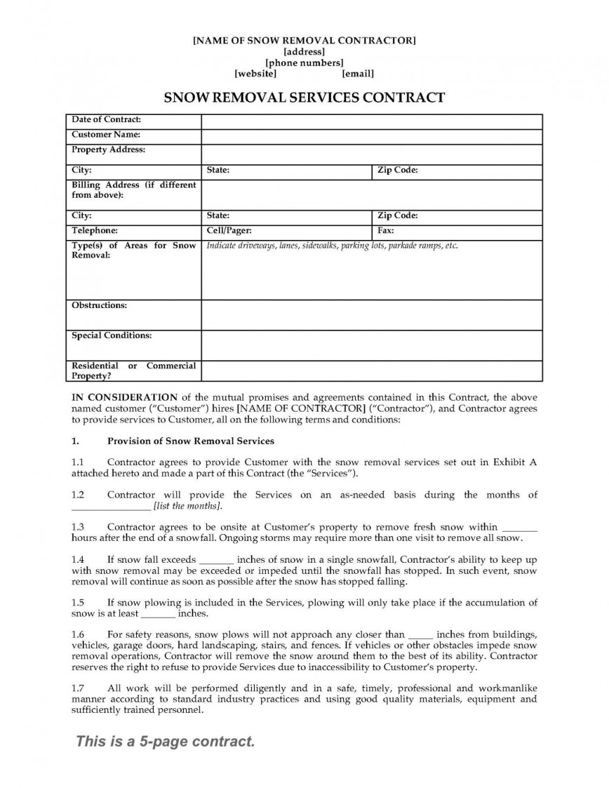 Breathtaking Snow Removal Contract Template ~ Ulyssesroom - Free Printable Snow Removal Contract