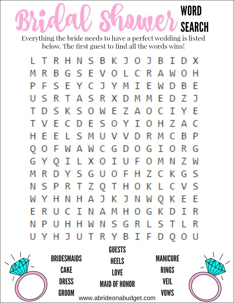 Bridal Shower Word Search Game (Free Printable) | Wedding Ideas - Free Printable Bridal Shower Blank Bingo Games
