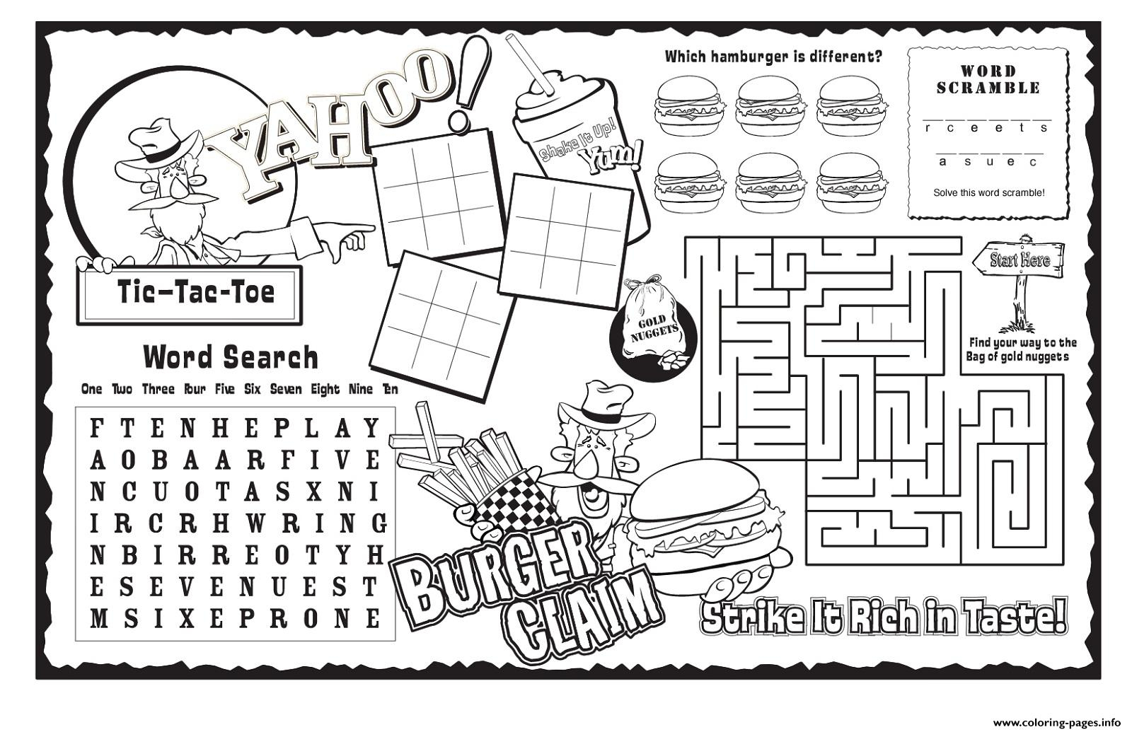 Burger Claim Kids Activity Sheet Free Coloring Pages Printable - Free Printable Activity Sheets For Kids
