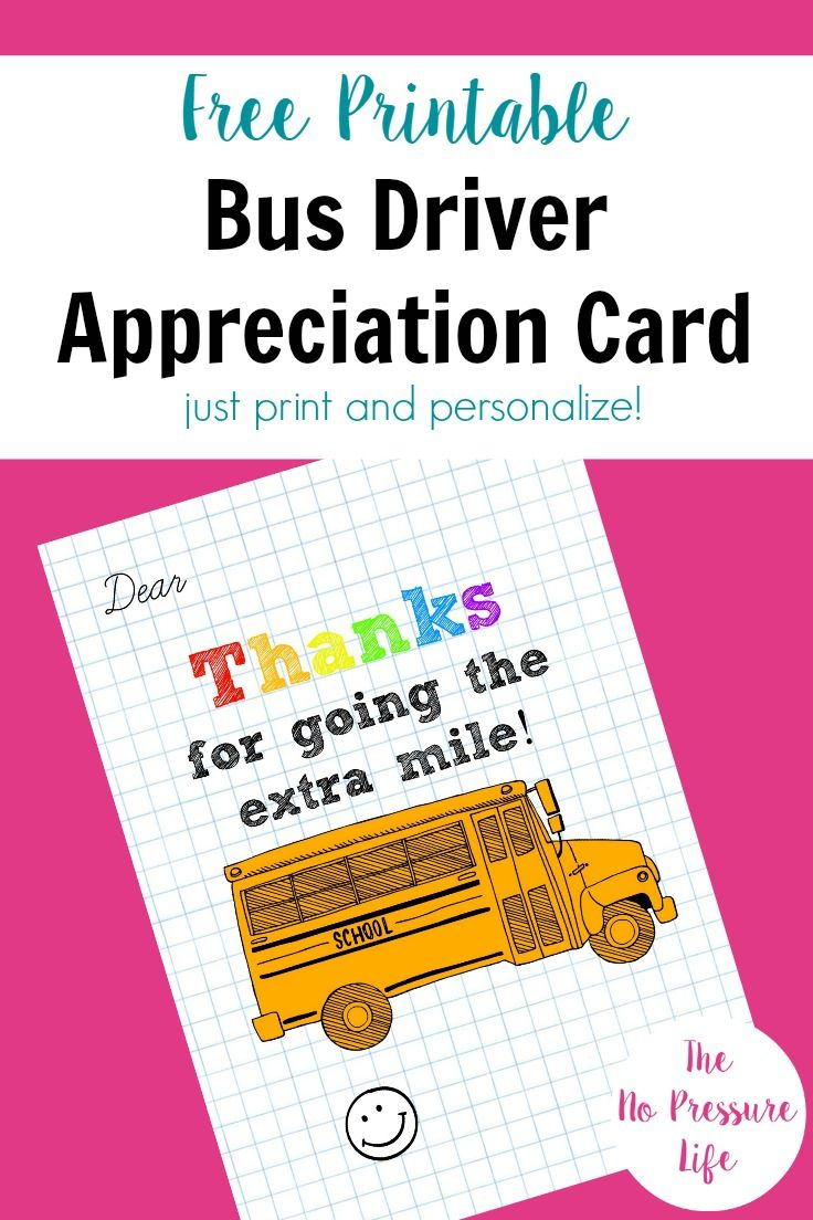 Bus Driver Appreciation Card: Free Printable! | Free Printables - Free Printable Days Of The Week Cards