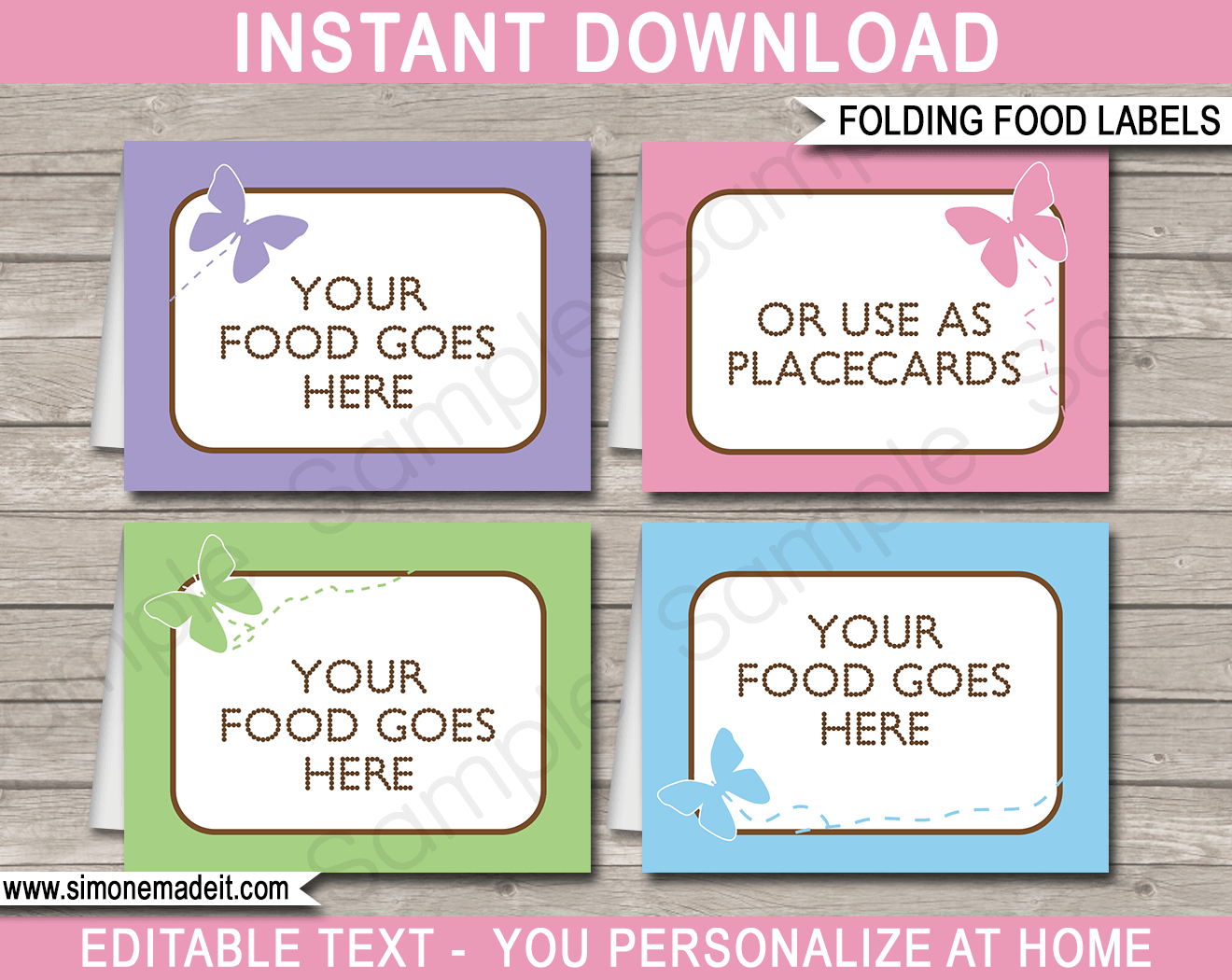 Butterfly Party Food Labels | Place Cards | Printable &amp;amp; Editable - Free Printable Food Tags For Buffet