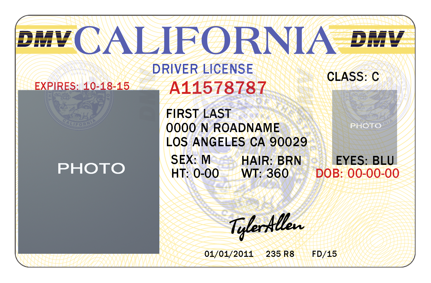 blank california drivers license template