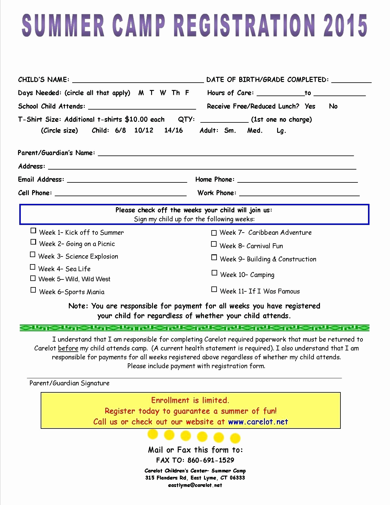 Camp Form Template – Versatolelive - Free Printable Summer Camp Registration Forms