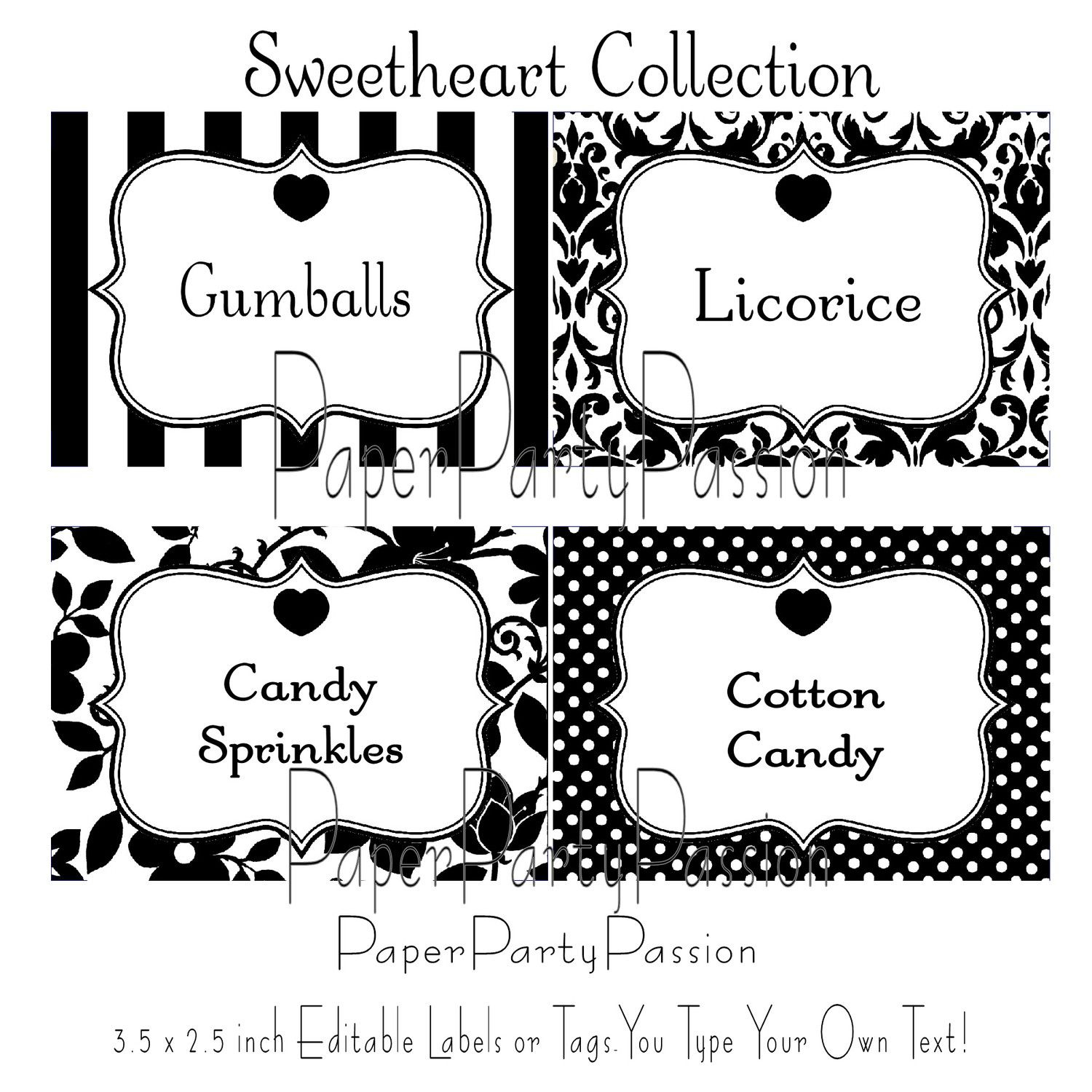 Candy Buffet Printable Editable Party Labels Or Tags Black And White - Free Printable Buffet Food Labels