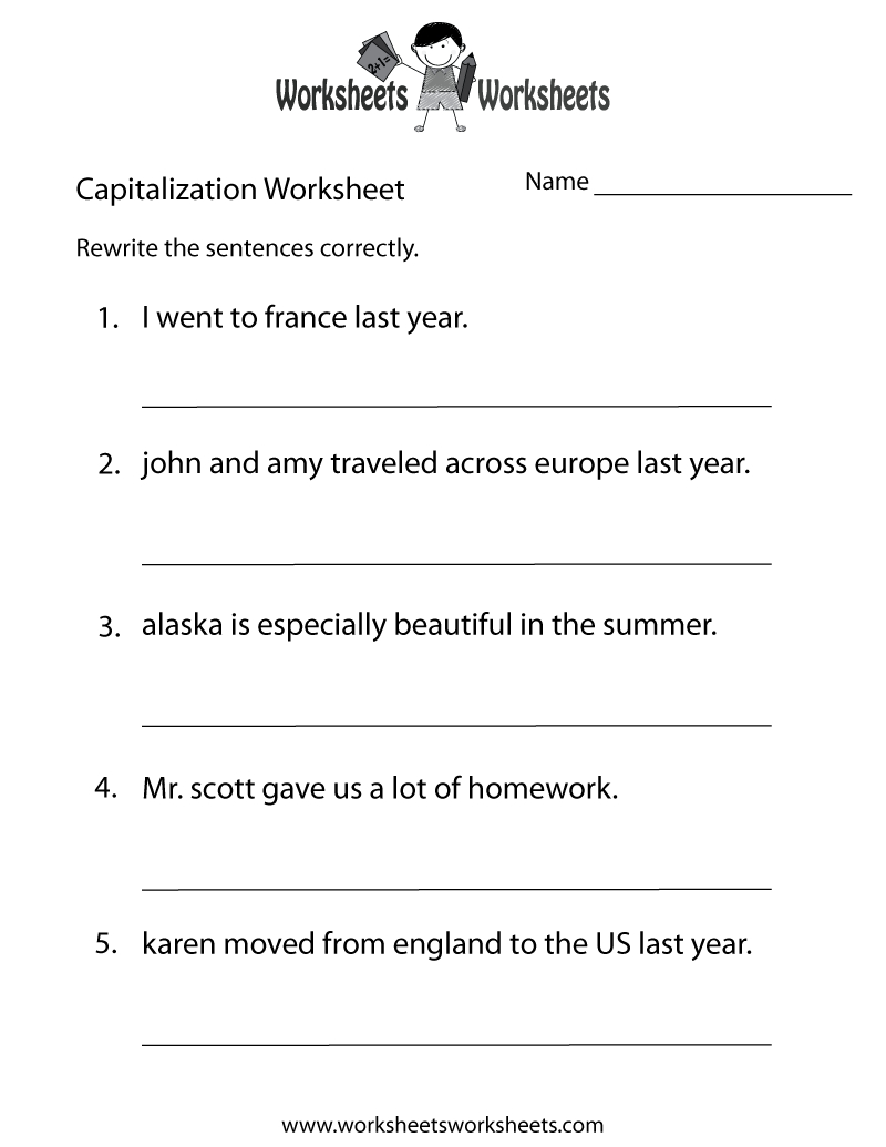 Capitalization Worksheets | Capitalization Practice Worksheet - Free - Free Printable Grammar Worksheets For 2Nd Grade