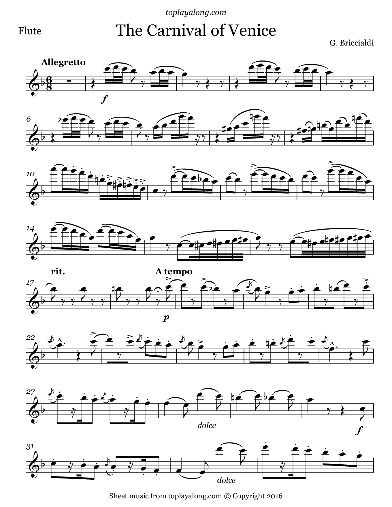 Carnival Of Venice – Toplayalong - Free Printable Flute Sheet Music