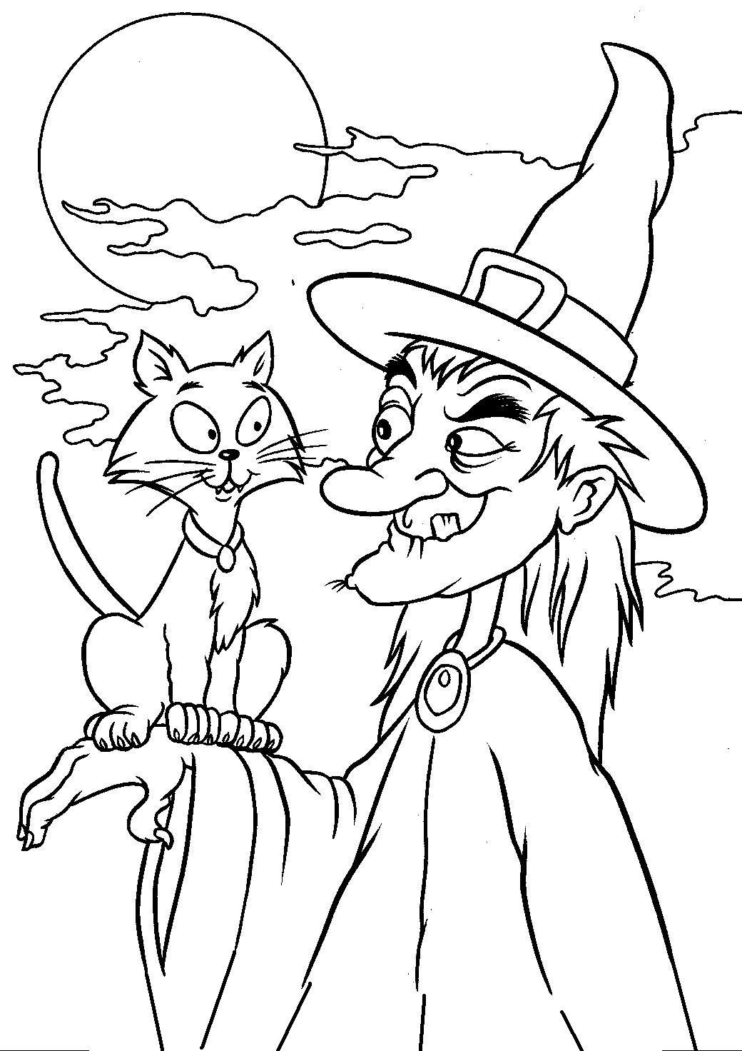 Cat And Witch | Coloring Pages | Pinterest | Halloween Coloring - Free Printable Pictures Of Witches