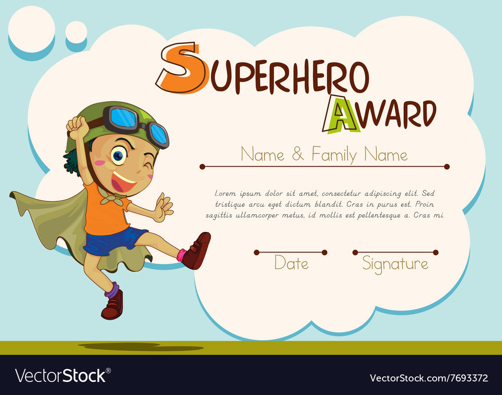Certificate Template With Boy Being Superhero Vector Image - Free Printable Superhero Certificates