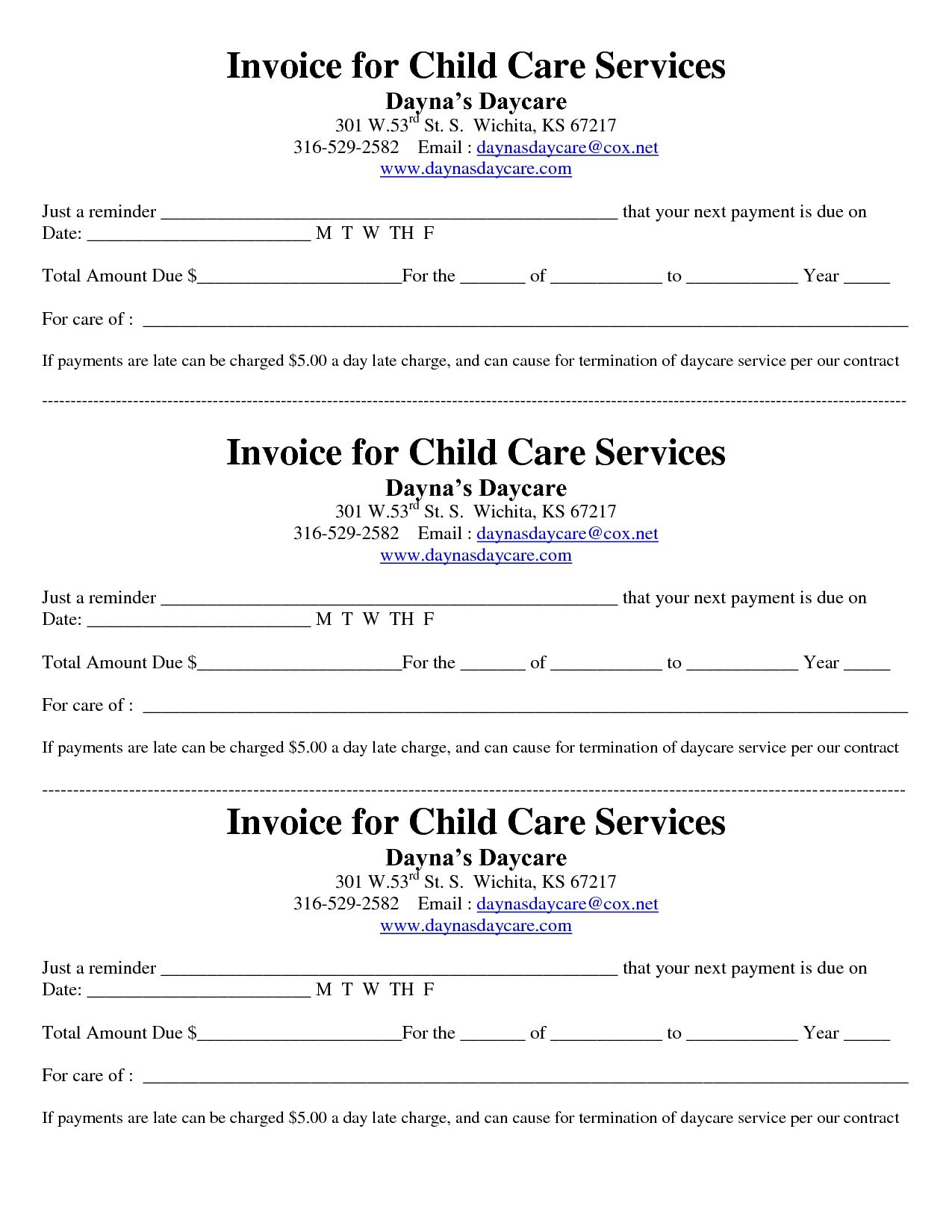 Child Care Receipt/invoice | Jordi Preschool - Free Printable Daycare Receipts