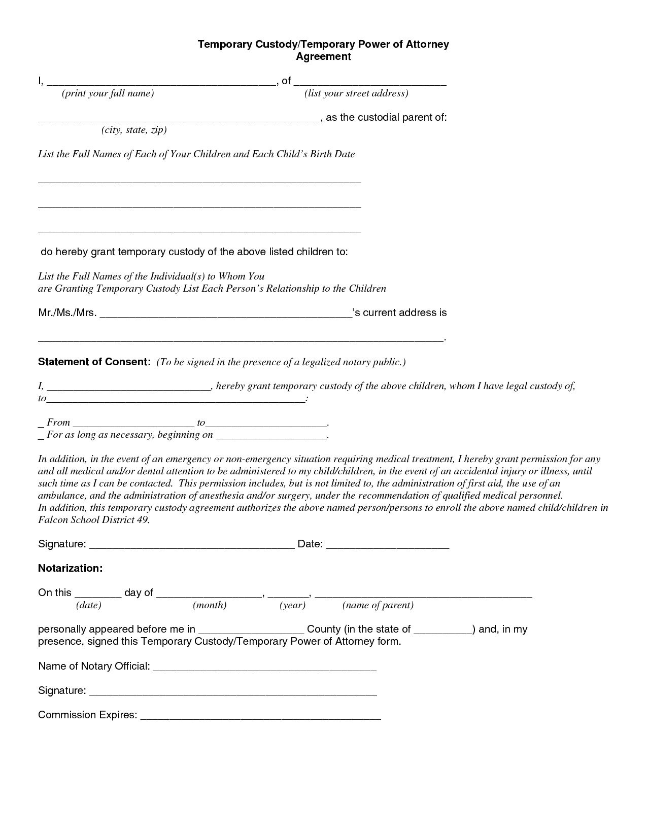 Child Custody Agreement Special Best S Of Temporary Guardianship - Free Printable Temporary Guardianship Form