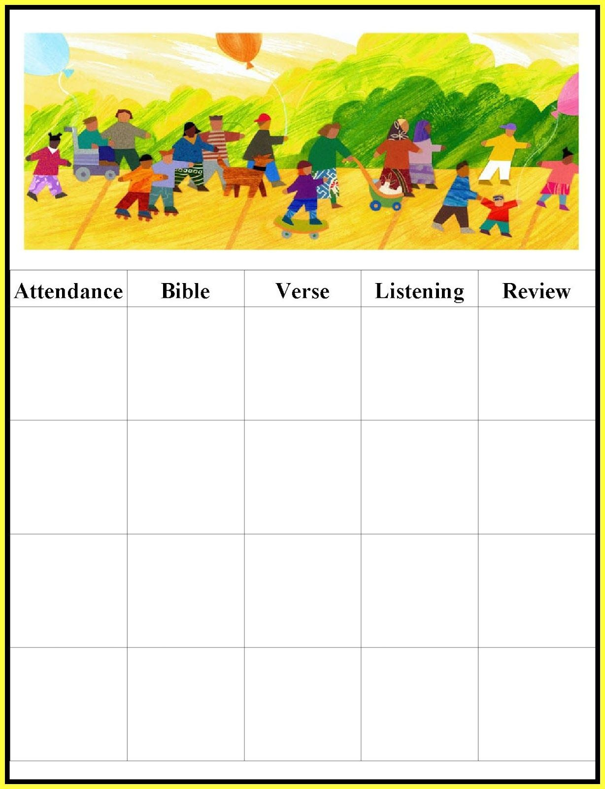 Childrens Gems In My Treasure Box: Sunday School - Attendance Charts - Free Printable Sunday School Attendance Sheet