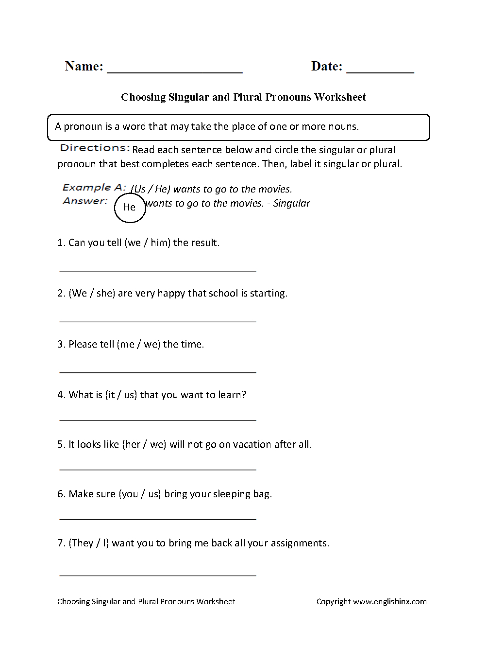 Choosing Singular Or Plural Pronouns Worksheet | School Stuff - Free Printable Pronoun Worksheets For 2Nd Grade